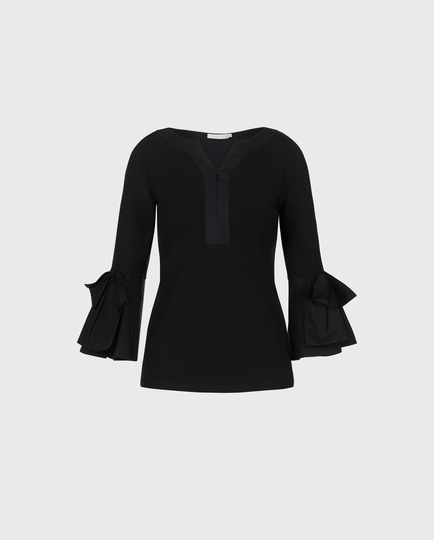 Discover the Clissa 3/4 Sleeve Fitted Pima Black Top With Poplin Details from designer Anne Fontaine