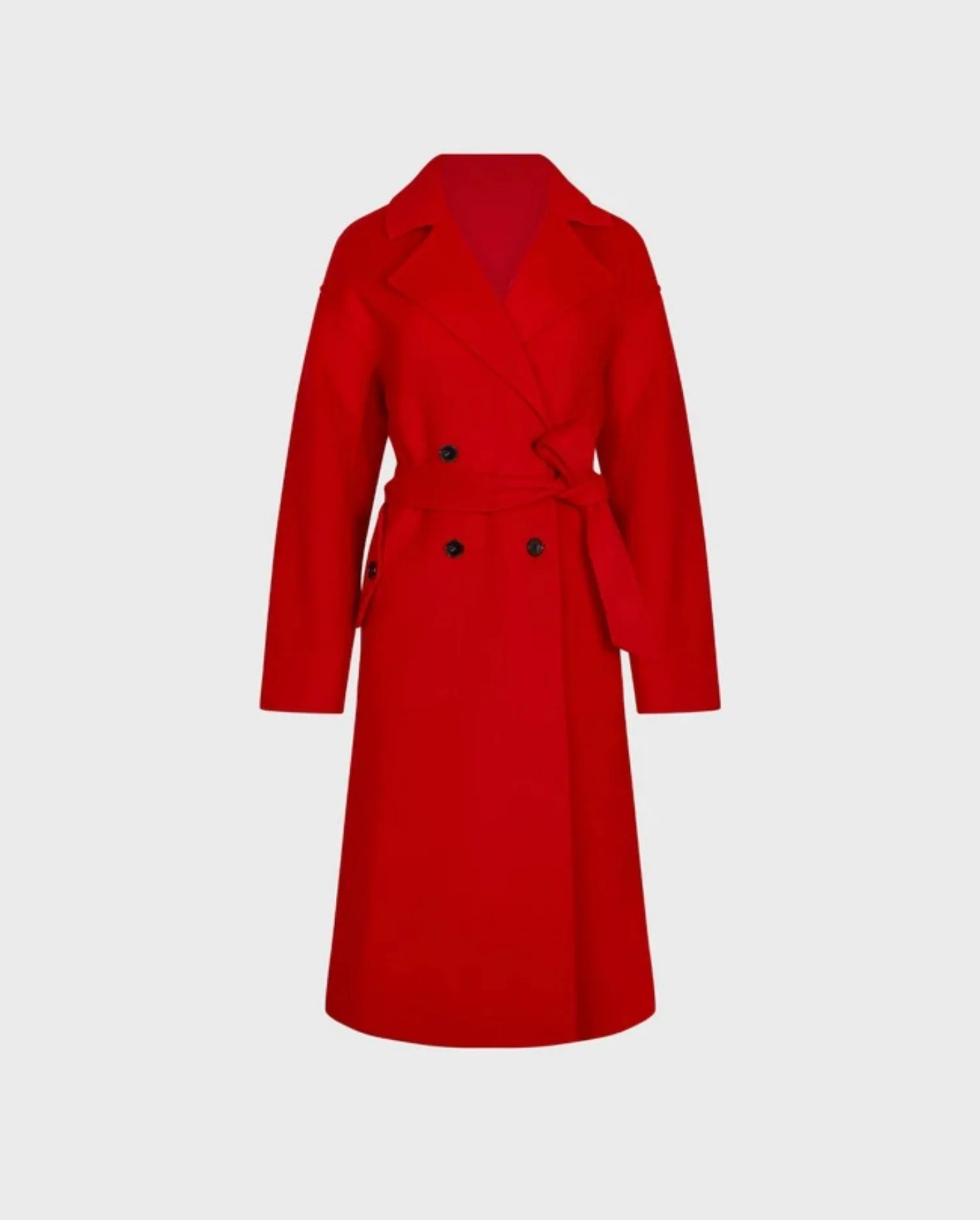 Discover the Codex Red Trench Coat With Large Notched Collar & Tie Waist Belt by designer ANNE FONTAINE