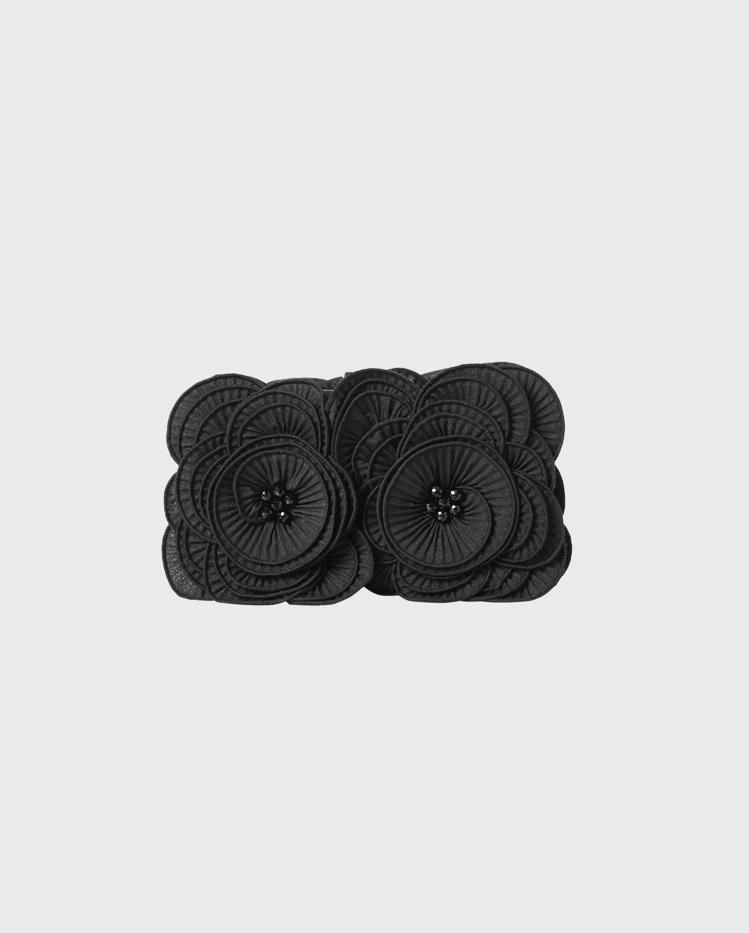 Discover the Divin Black Box Clutch Bag With Black Fabric 3D Rosettes from designer ANNE FONTAINE