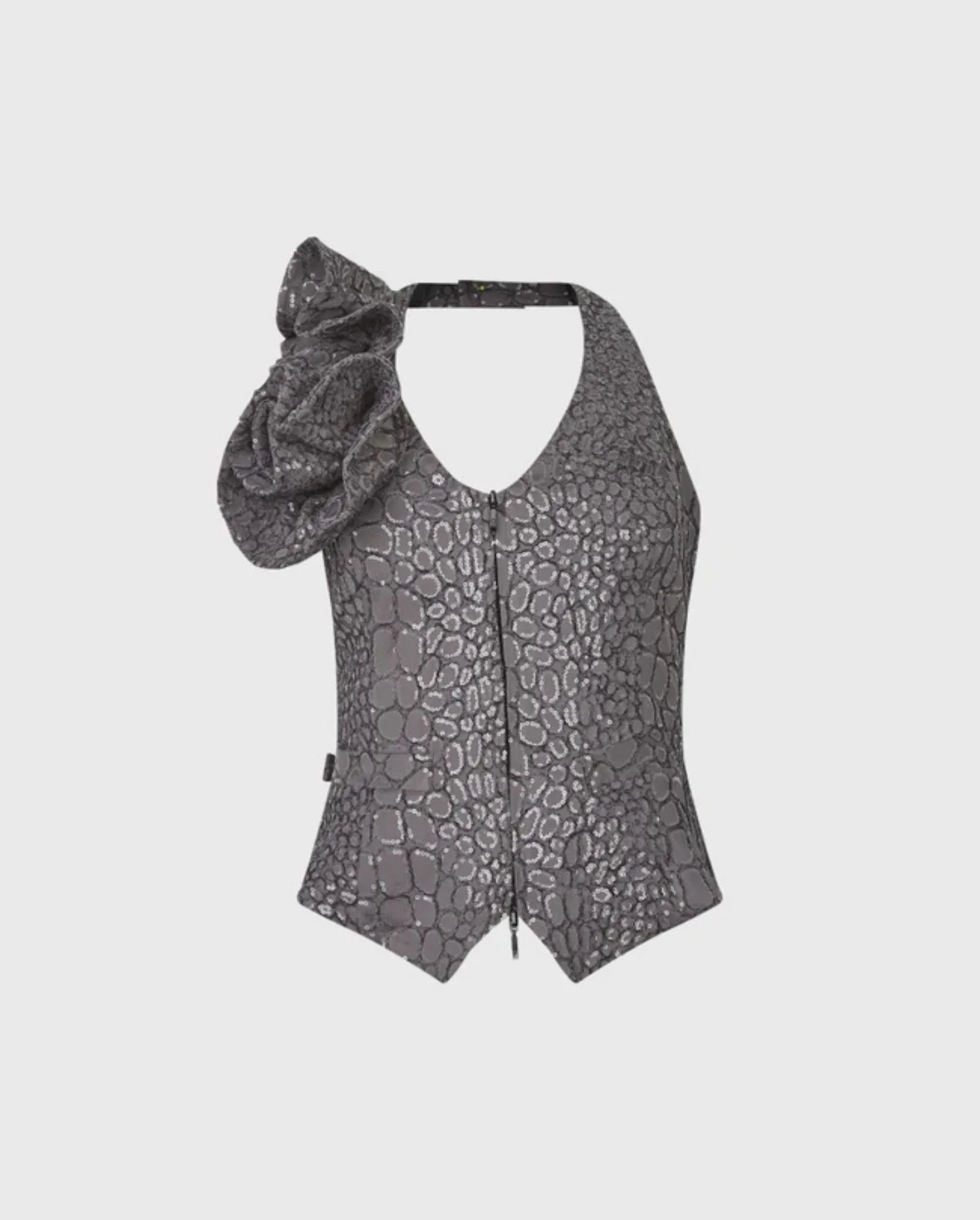 Discover the Kallisto Charcoal Gray Sequined Vest With Sculpted Ruffle Detail by designer ANNE FONTAINE