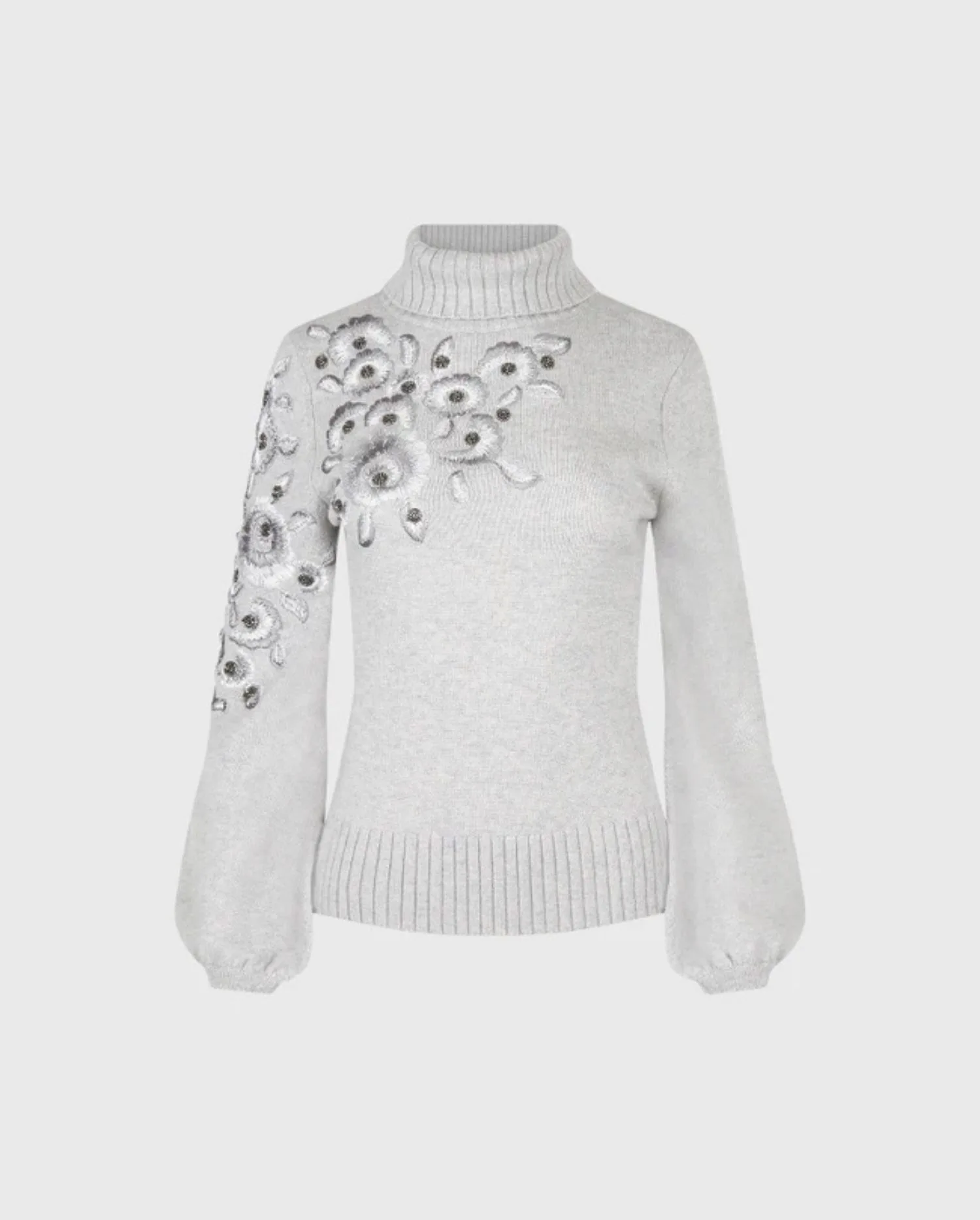 Discover the AUBADE Pullover Turtleneck in Grey with Tonal Florals and Sculpted Silhouette by designer ANNE FONTAINE