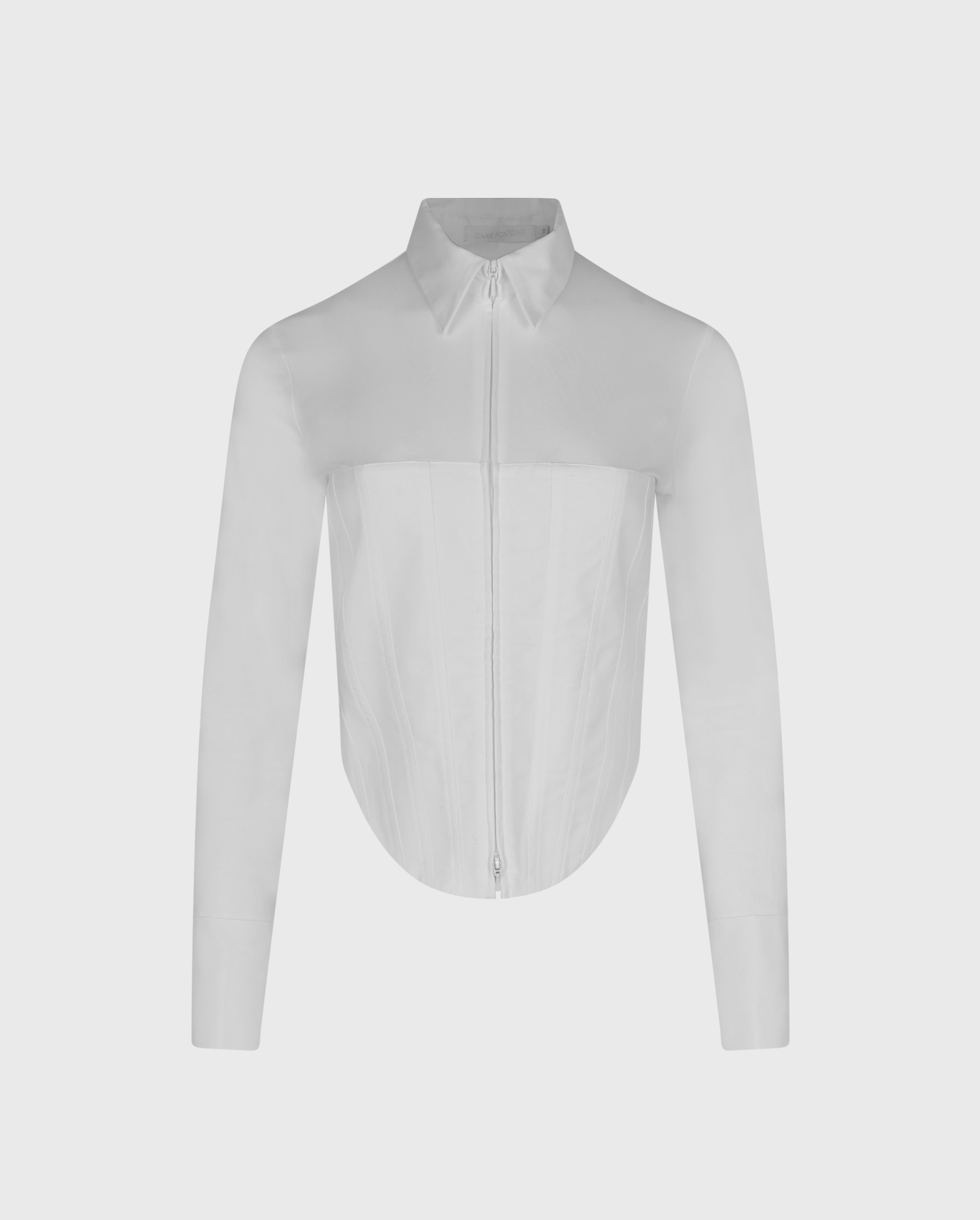 Discover the Eddie White Long Sleeve Zip Up Jersey Knit Shirt With Pique Corset Body from designer Anne Fontaine