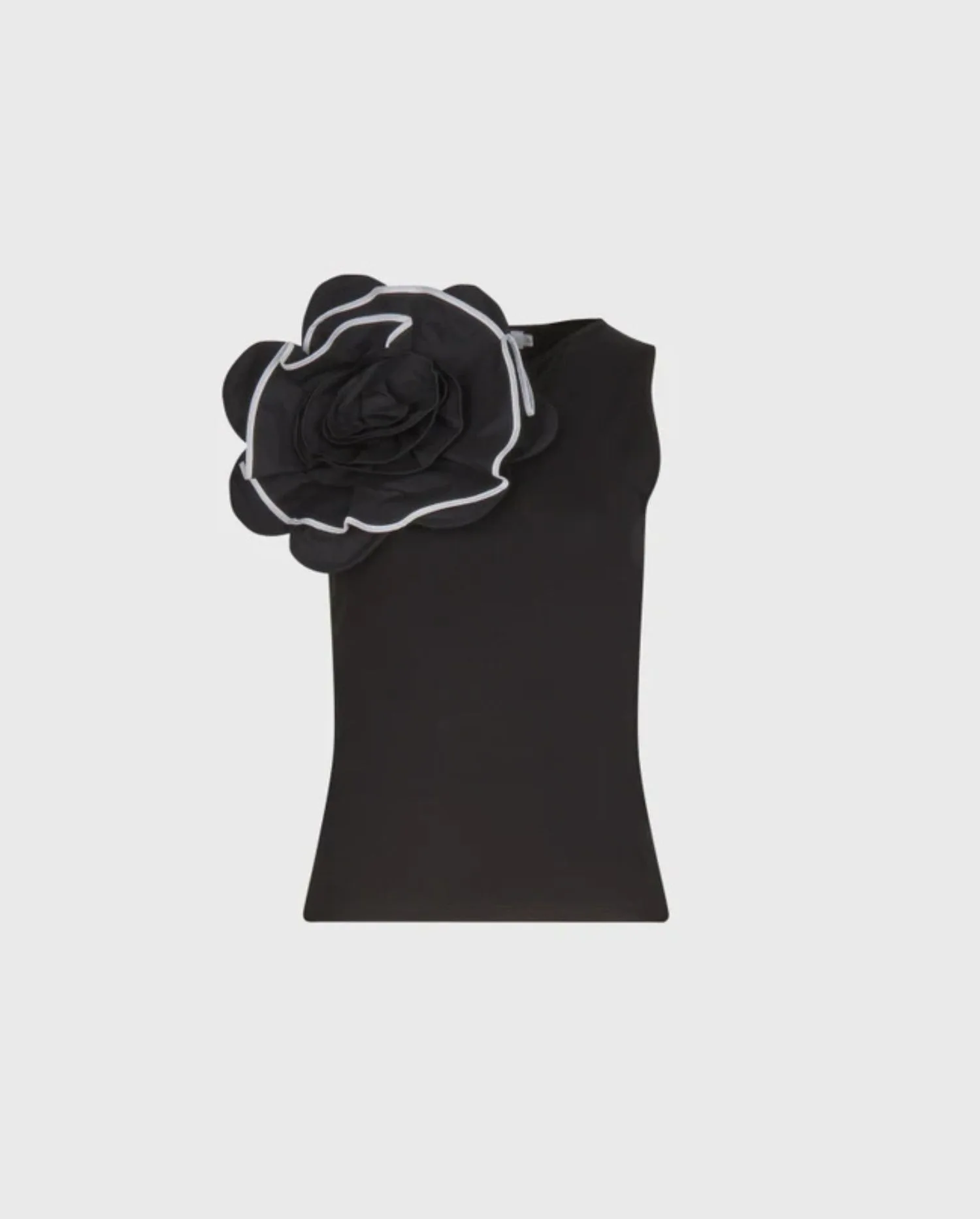 Discover the Marja Black Sleeveless Cotton Jersey Top With Oversized Statement Flower by designer ANNE FONTAINE