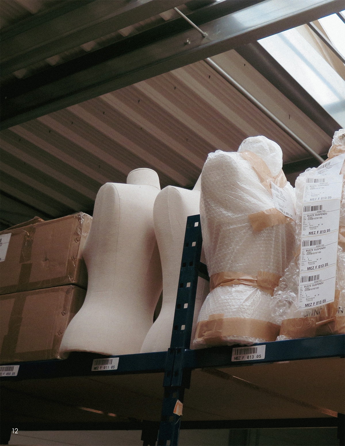 CLOSEUP OF MANNEQUINS IN WAREHOUSE