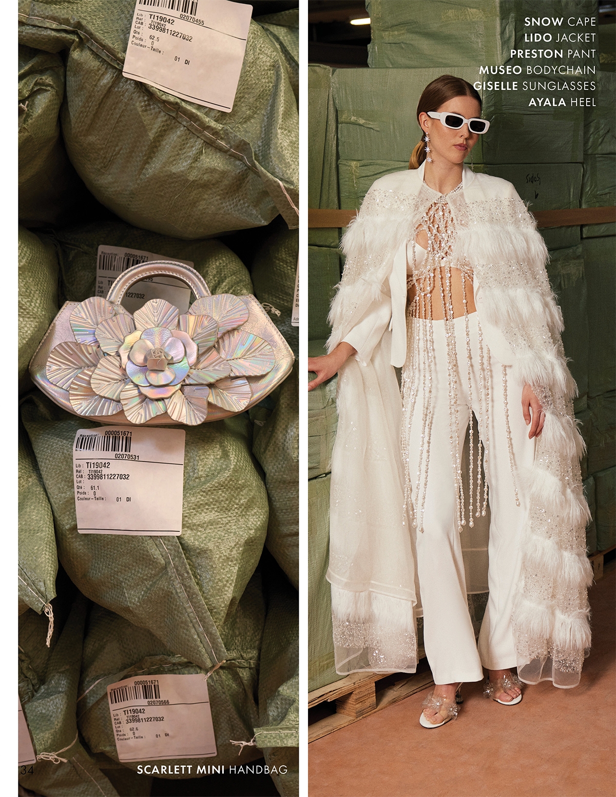 DISCOVER THE SCARLETT MINI HANDBAG, SNOW CAPE, LIDO JACKET, PRESTON PANT, MUSEO BODYCHAIN, GISELLE SUNGLASSES AND AYALA HEEL FROM DESIGNER ANNE FONTAINE