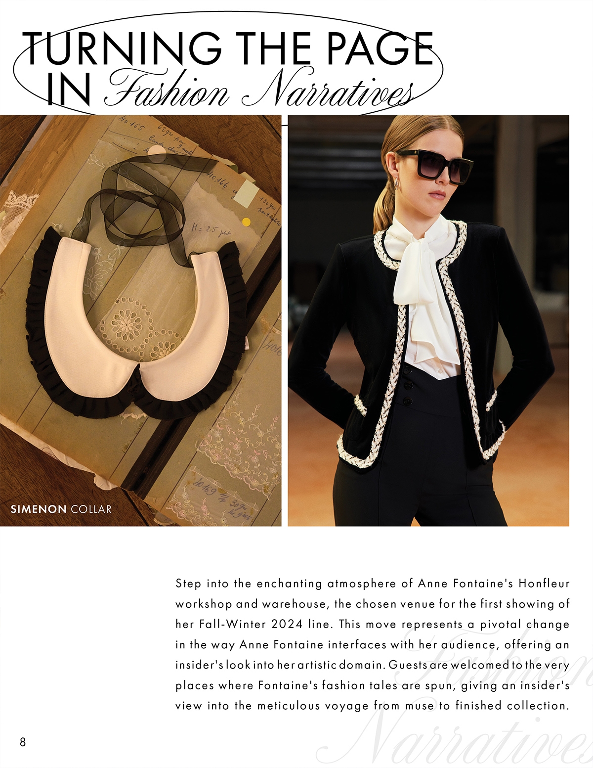 DISCOVER THE SIMENON White Rounded Collar With a Black Pleated Ruffle Trim FROM DESIGNER ANNE FONTAINE