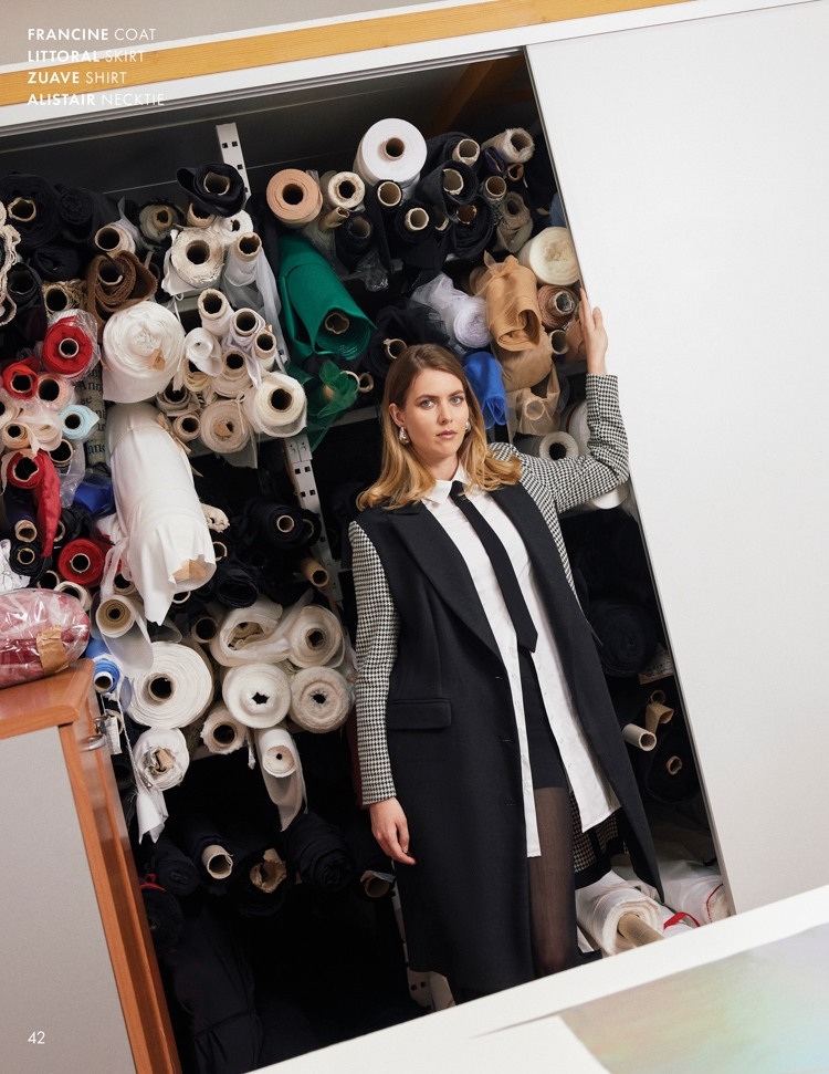 DISCOVER THE FRANCINE COAT, LITTORAL SKIRT, ZUAVE SHIRT AND ALISTAIR NECKTIE FROM DESIGNER ANNE FONTAINE