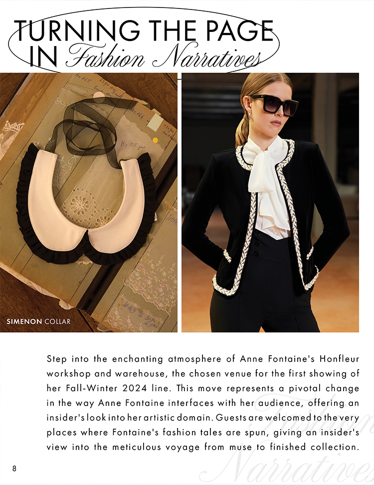 DISCOVER THE SIMENON White Rounded Collar With a Black Pleated Ruffle Trim FROM DESIGNER ANNE FONTAINE