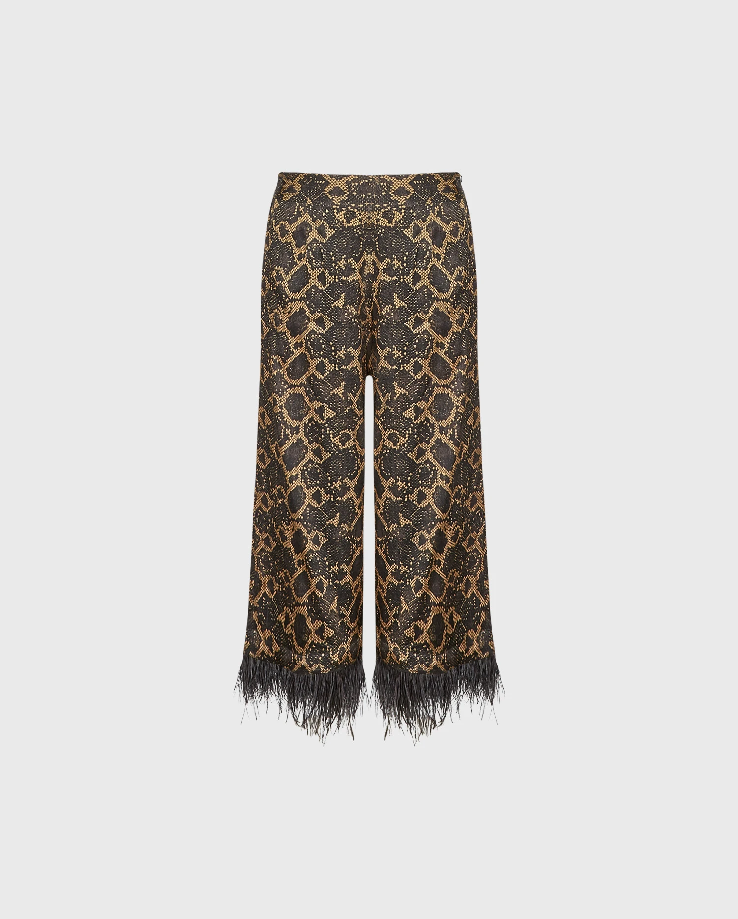 Discover the Hally Brown Silk Blend Pajama Style Pant With Removable Feather Trim from designer ANNE FONTAINE