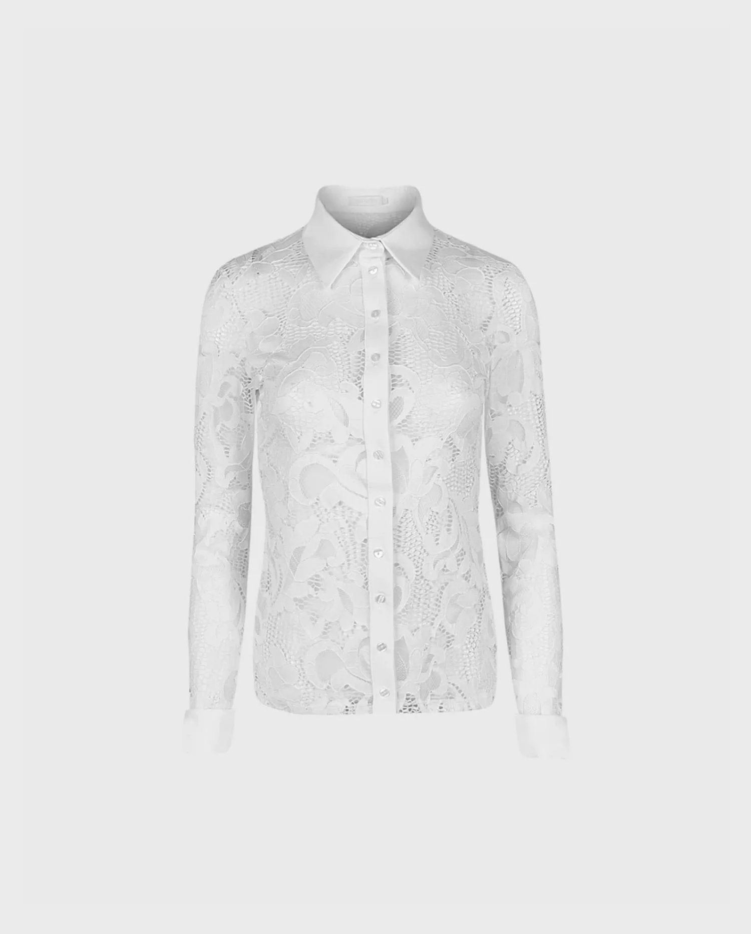 Discover the JOANNA White Lace Button-up Shirt With French Cuffs And Knit Collar by designer ANNE FONTAINE 