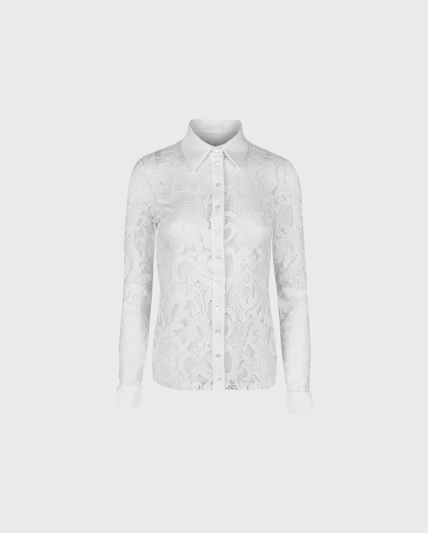 Discover the Joanna White Sheer Stretch Lace Button Up Shirt With Point Collar by designer ANNE FONTAINE.