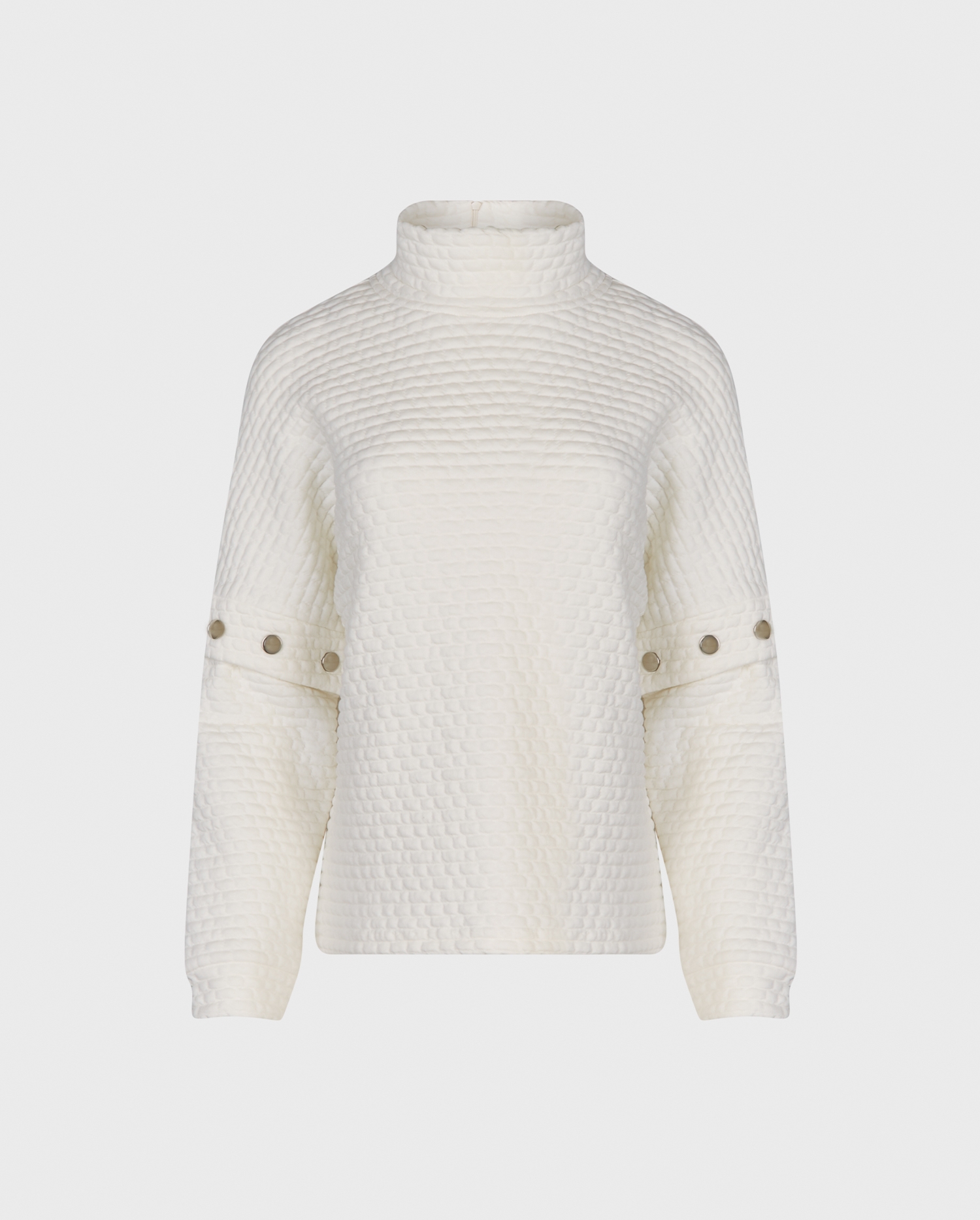 Shop the White Koffi Jacquard Knit With Loose Mock Kneck and Boxy Body from designer Anne Fontaine