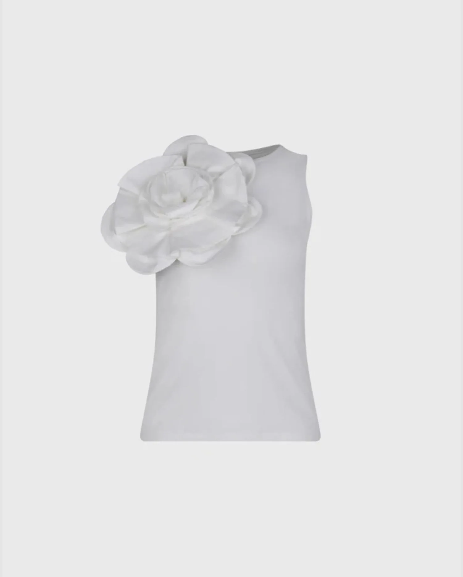 Discover the MARJA White Sleeveless Cotton Jersey Top  With White Oversized Statement Flower by designer ANNE FONTAINE.