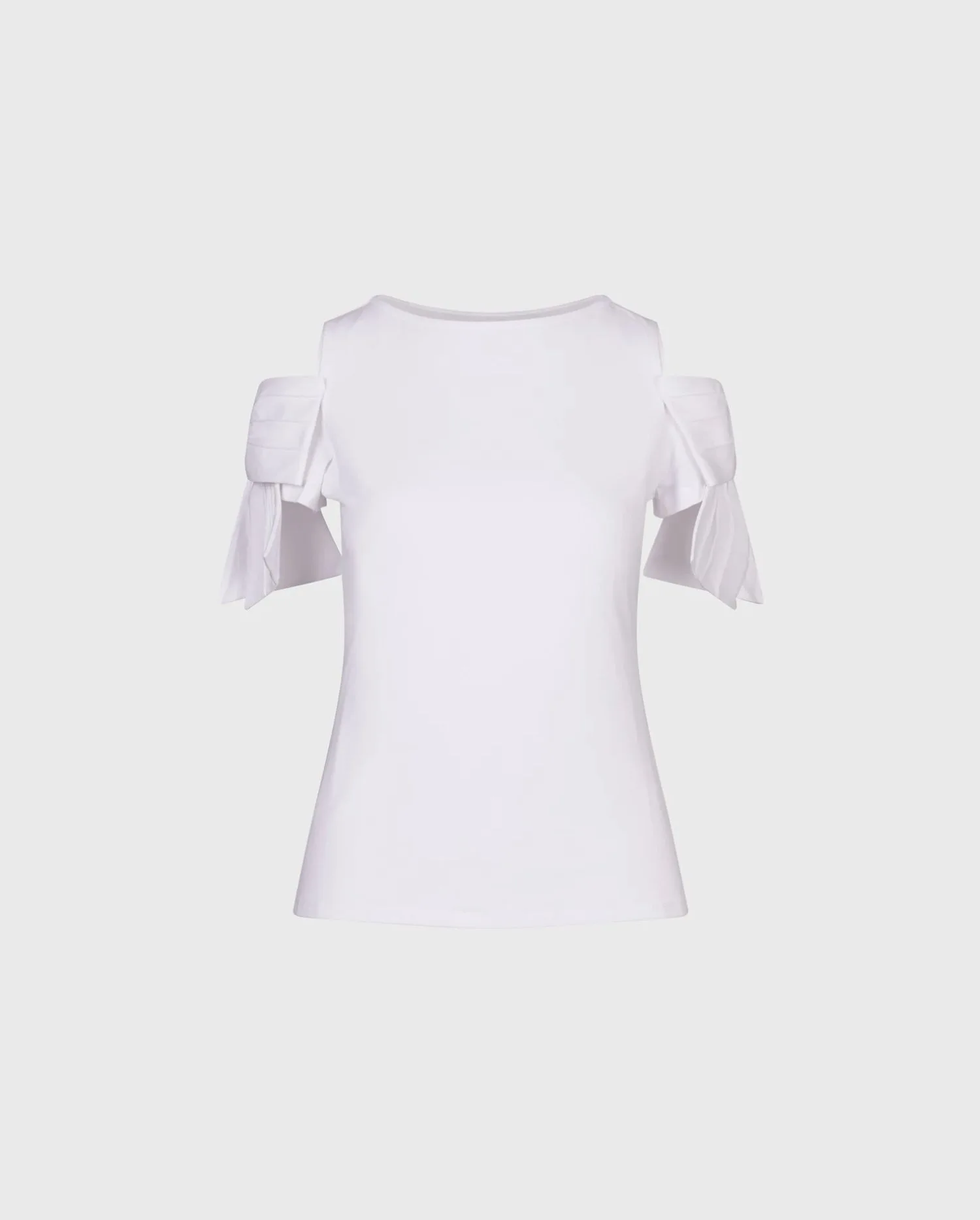 Discover the MYRTILLE White Jersey Cotton Top With Cold Shoulders and Bow Detail by designer ANNE FONTAINE