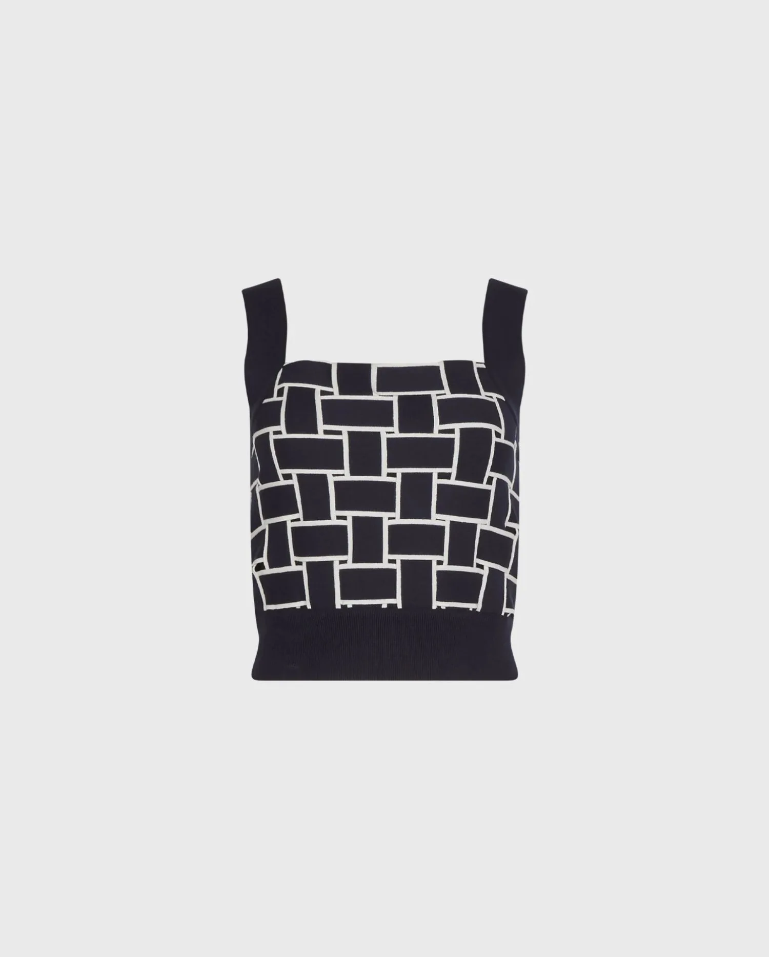 Discover the NADELINE Dark Navy and White Basket Woven Top With Thick Straps and Waistband by designer ANNE FONTAINE