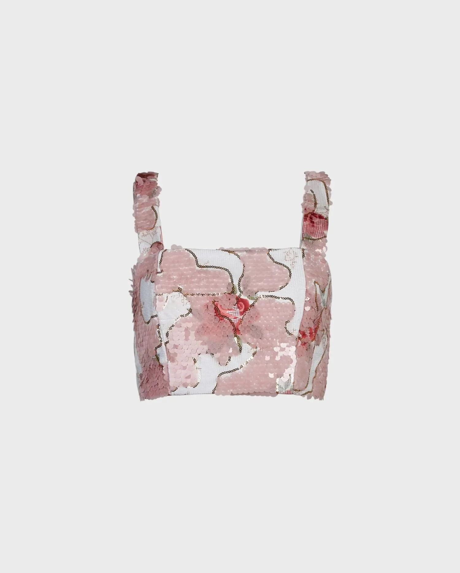 Discover the Nice Pink and White Embroidered Sequin Rose Pattern Crop Top from designer ANNE FONTAINE