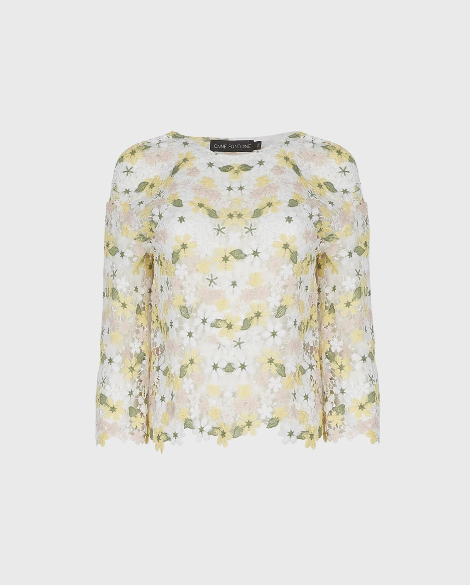 Discover the Ninna Pastel Multi Color Embroidered Lace Floral Top With Scalloped Edges from designer ANNE FONTAINE