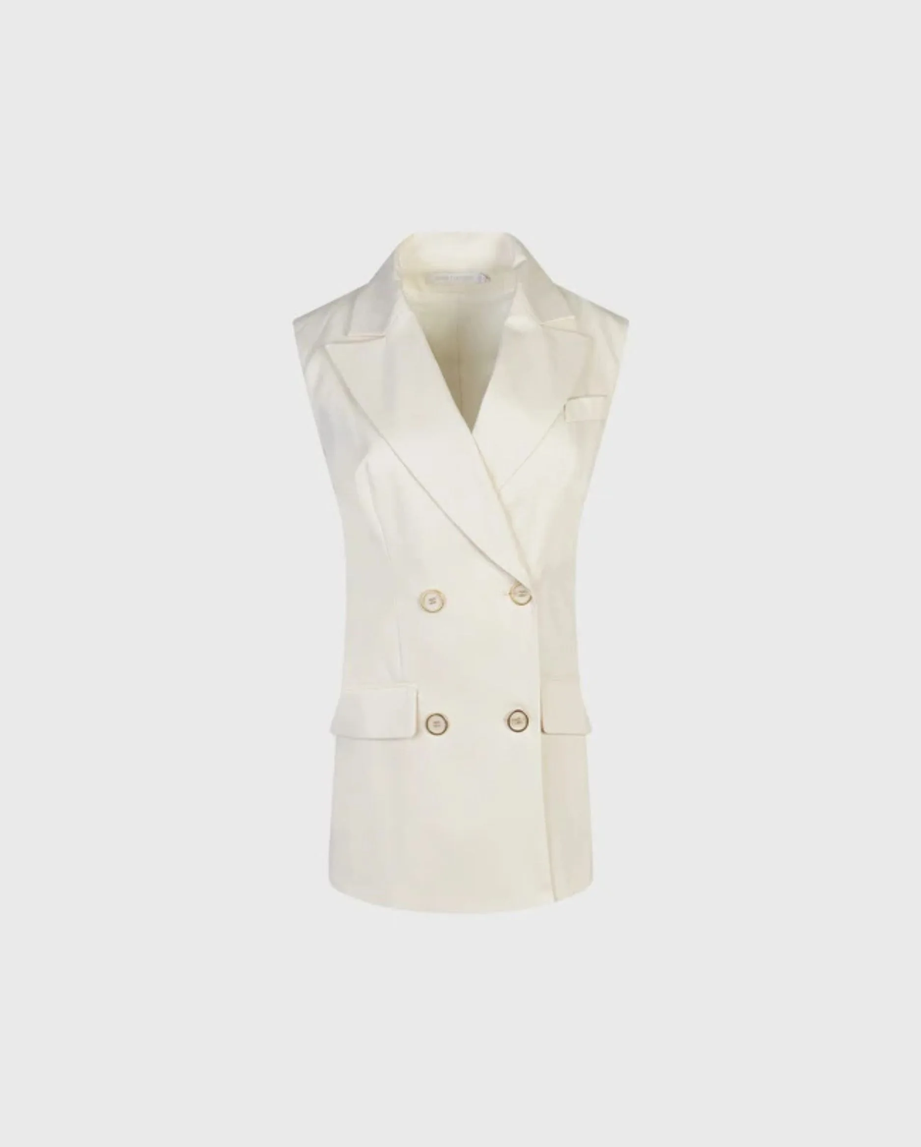 Discover the Orfevre White Tailored Linen Vest With Single Button Closure by designer ANNE FONTAINE