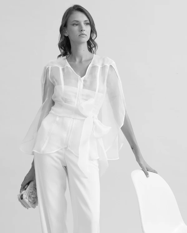 Discover The LUXURY Long Sleeve White Sheer Blouse With Petal Sleeves From ANNE FONTAINE