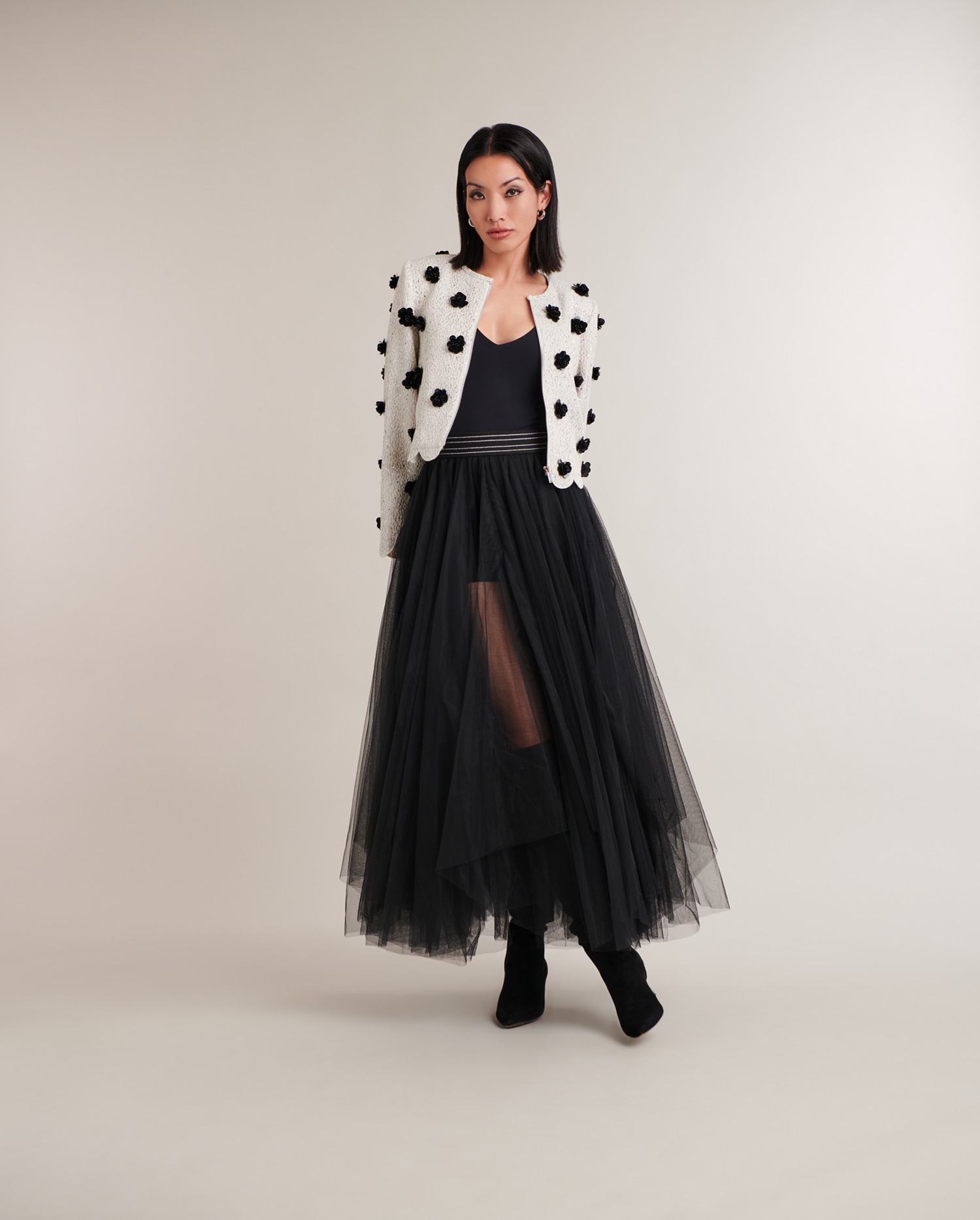 Discover the Panache Black Sheer Net Skirt With Elastic Waistband from designer ANNE FONTAINE
