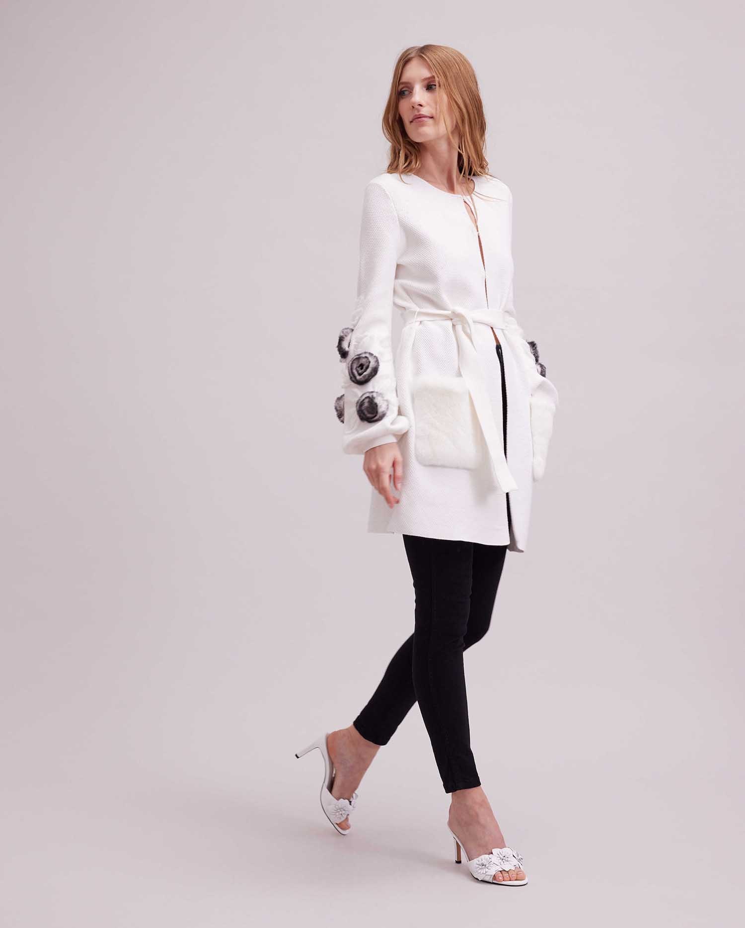 Discover the SHADA waffle knit cardigan with blouson sleeves from ANNE FONTAIN