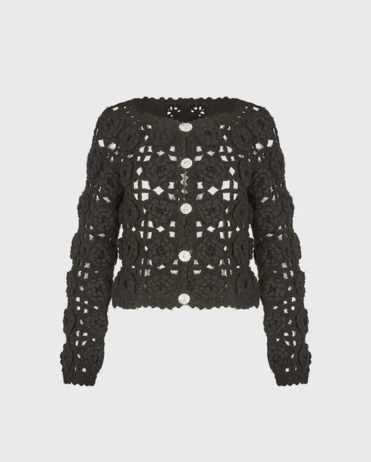 Discover the YVETTE Black Knit Cardigan With Long Sleeves And A Structured Grid Pattern by designer ANNE FONTAINE