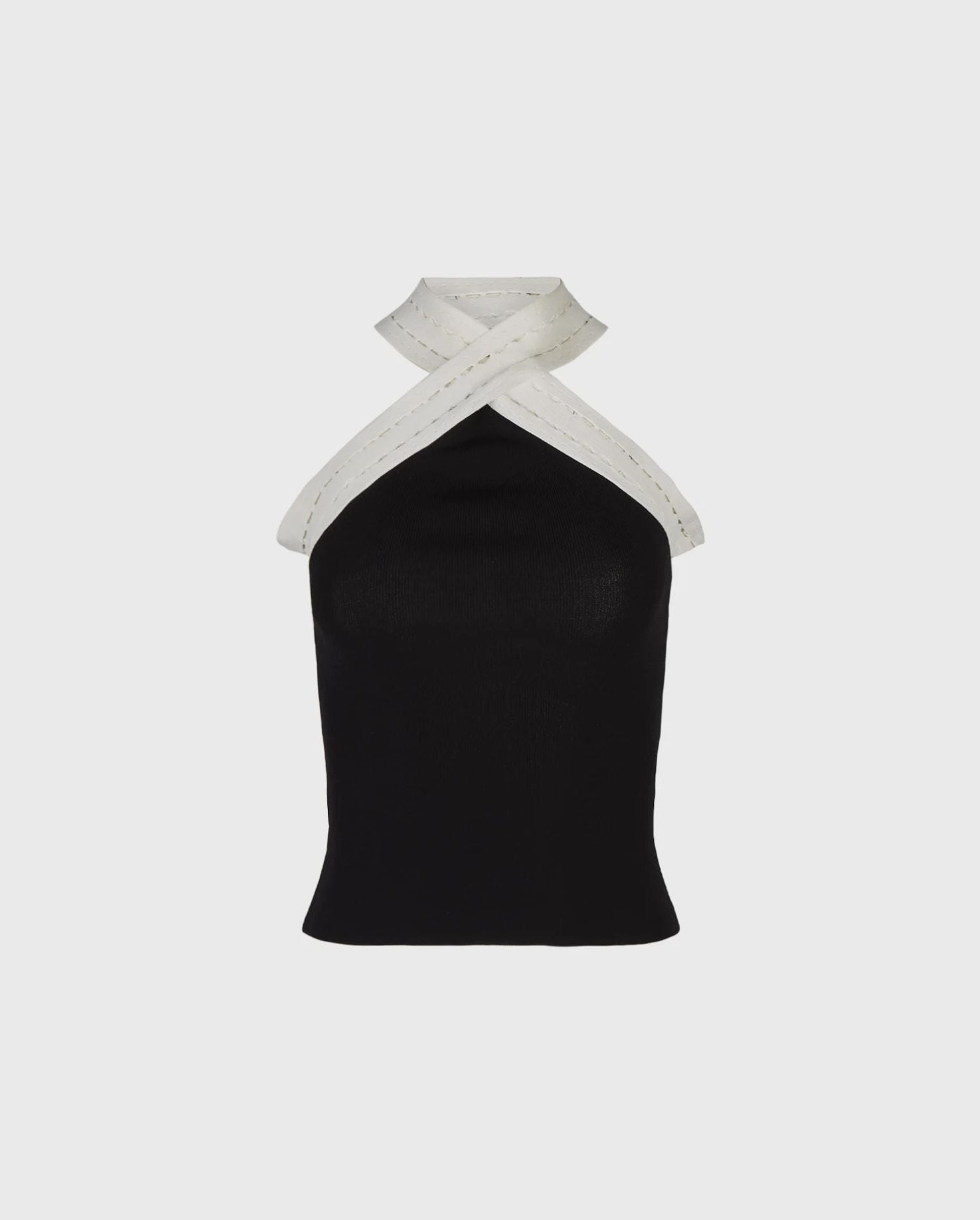 Discover the SILVIA Black & White Viscose Knit Top With Criss Cross Neckline by designer ANNE FONTAINE