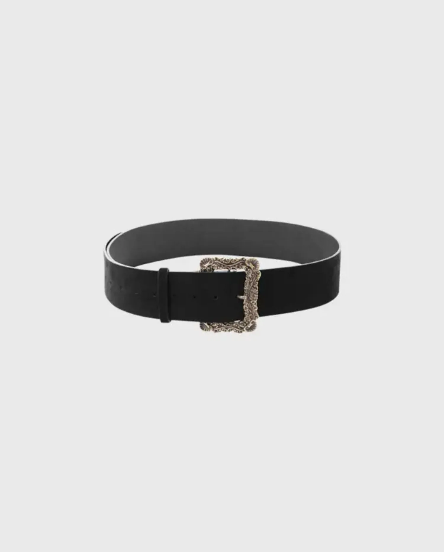 Discover the OCONOR Black Suede Leather Belt With Antique Gold Finish by designer ANNE FONTAINE