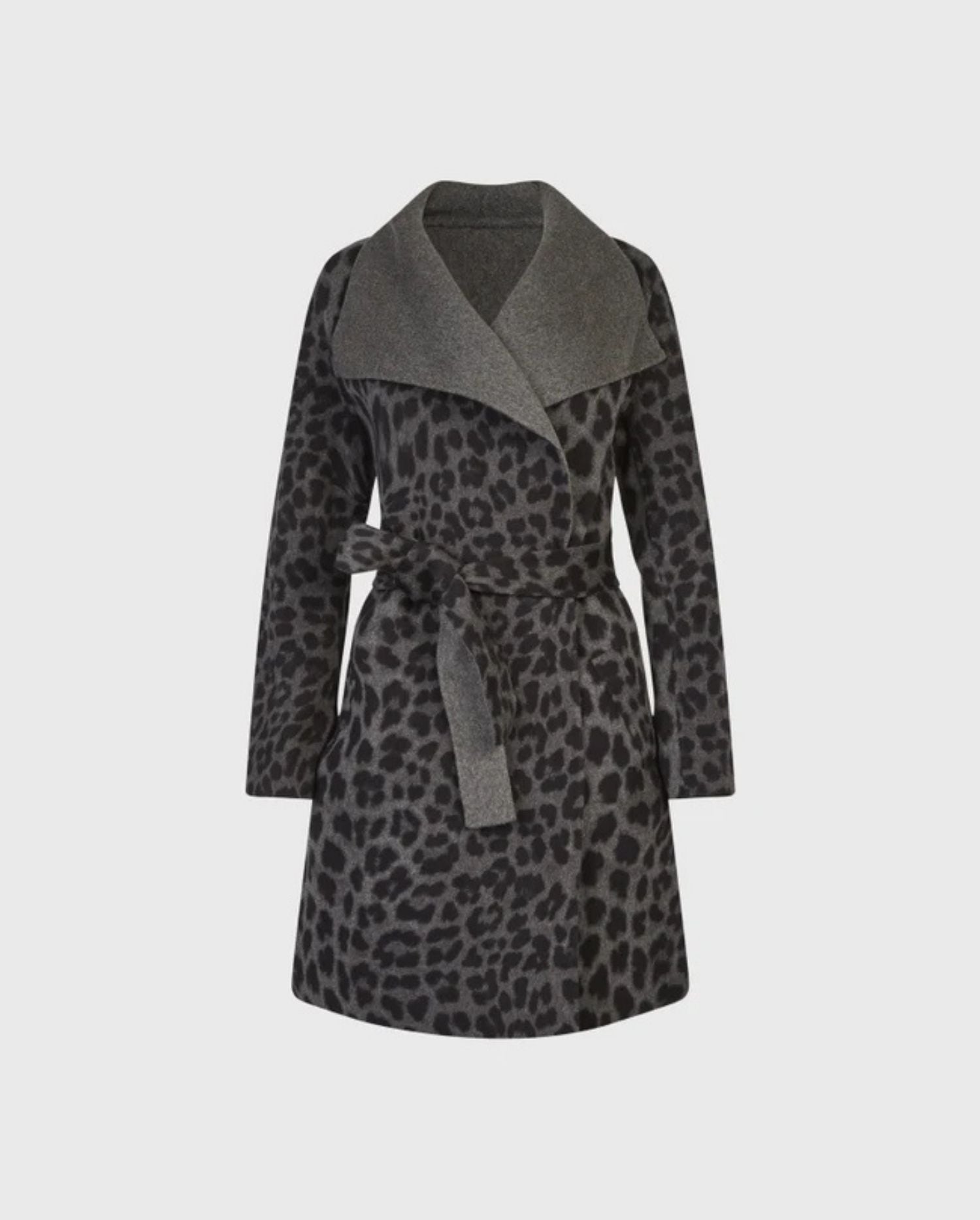 Discover the DORDOGNE Grey Reversible Wool Wrap Coat With Black Leopard Pattern by designer ANNE FONTAINE