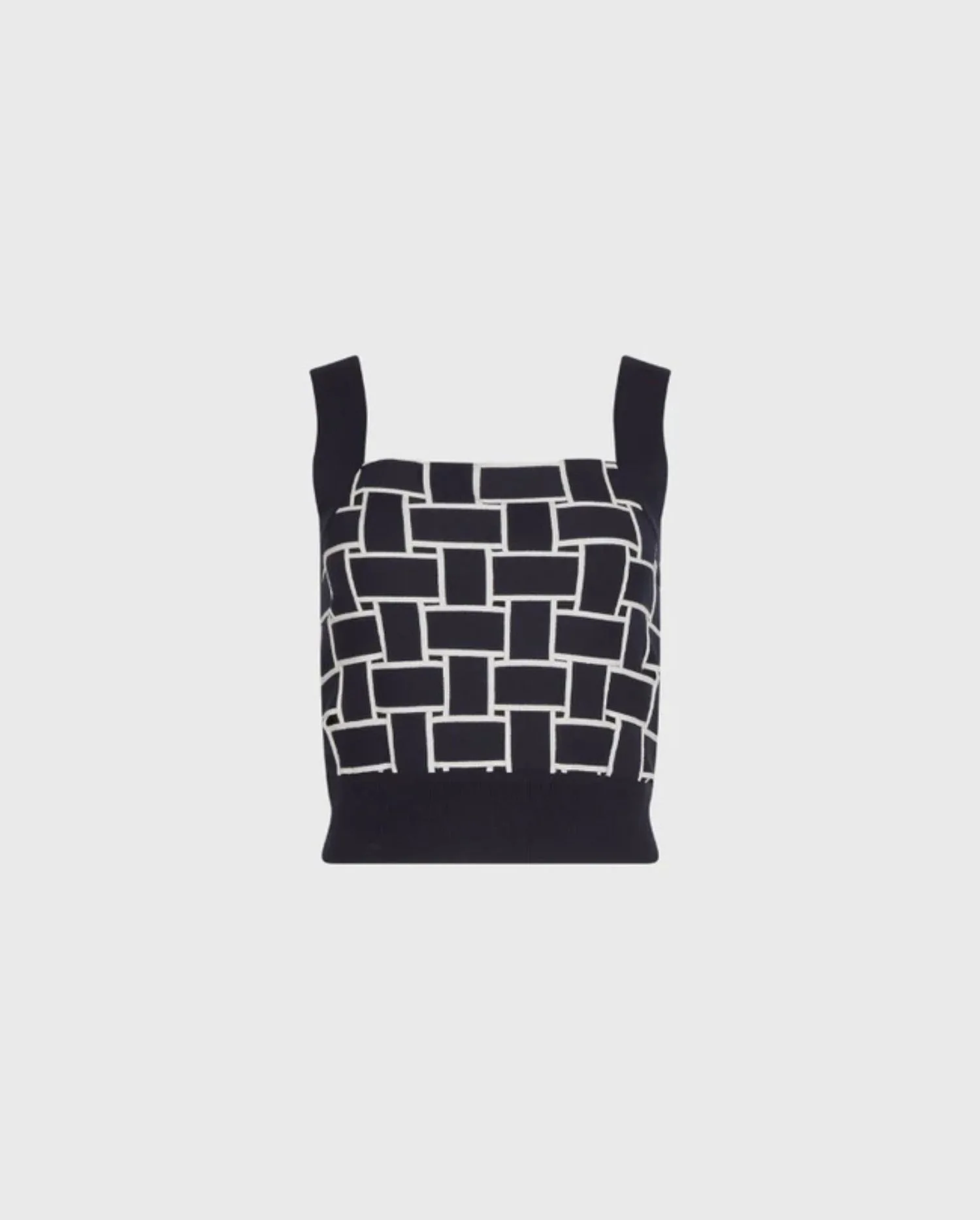Discover the NADELINE Dark Navy and White Basket Woven Top With Thick Straps and Waistband by designer ANNE FONTAINE