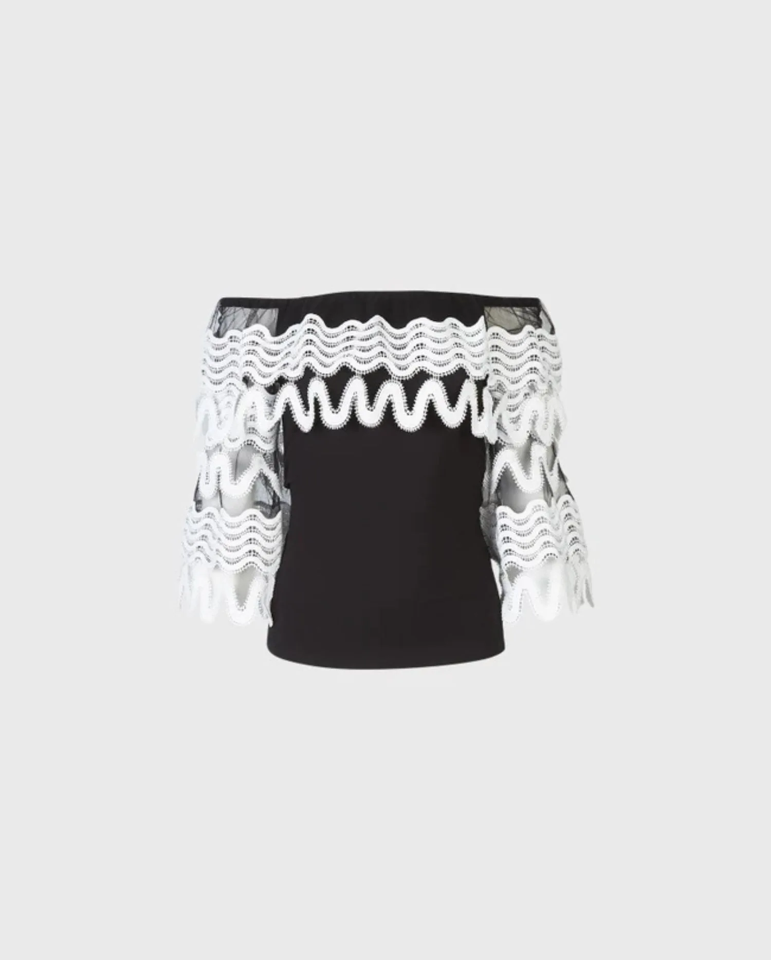 Discover the BEATRICE Black & White Off The Shoulder Jersey & Lace Top by designer ANNE FONTAINE