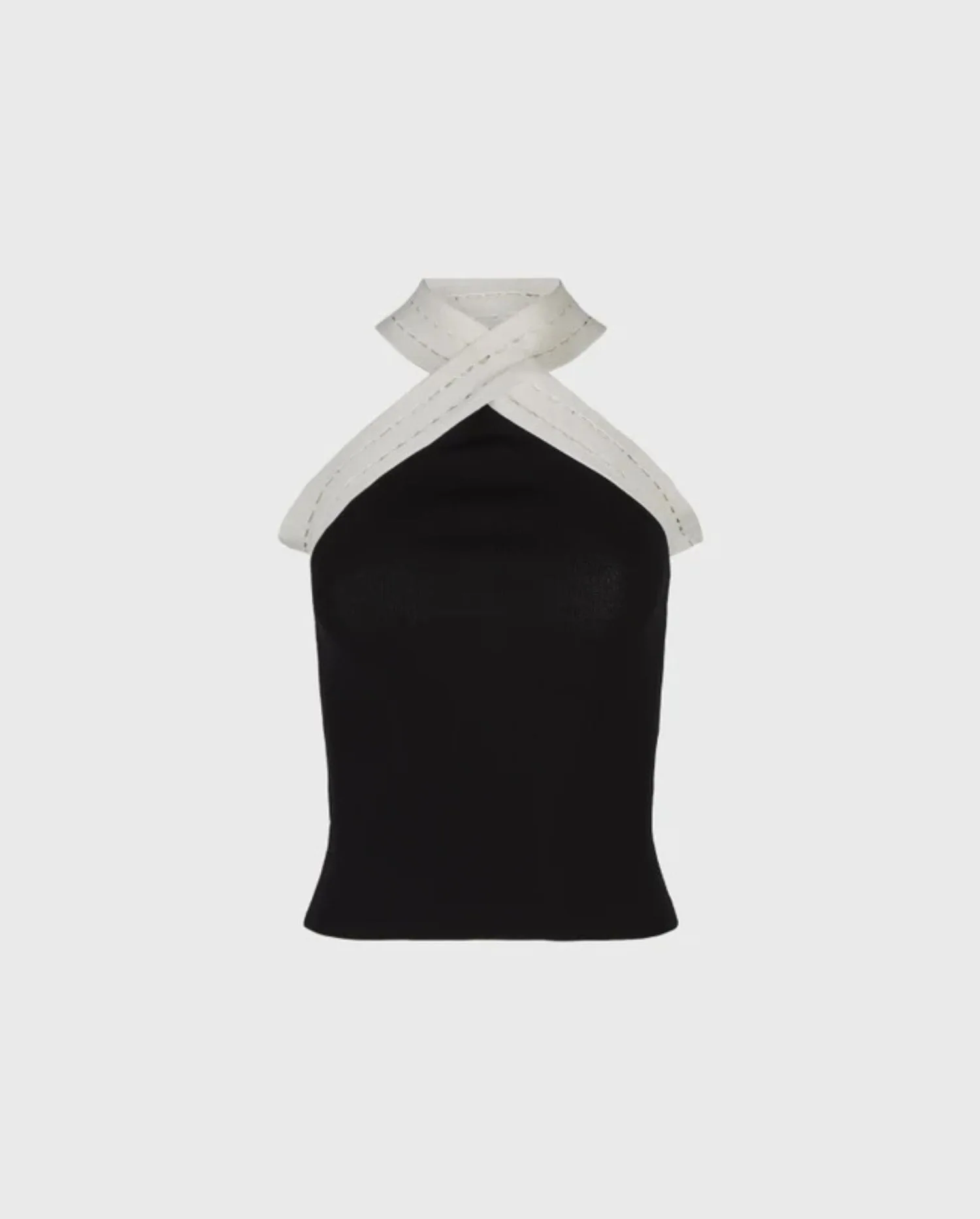 Discover the SILVIA Black & White Viscose Knit Top With Criss Cross Neckline by designer ANNE FONTAINE
