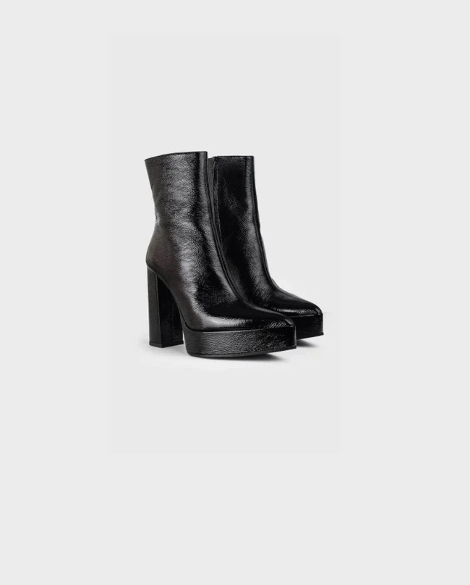 Discover the ADEN Black Patent Leather Boots with Pointed Toe and Platform Heel by designer ANNE FONTAINE