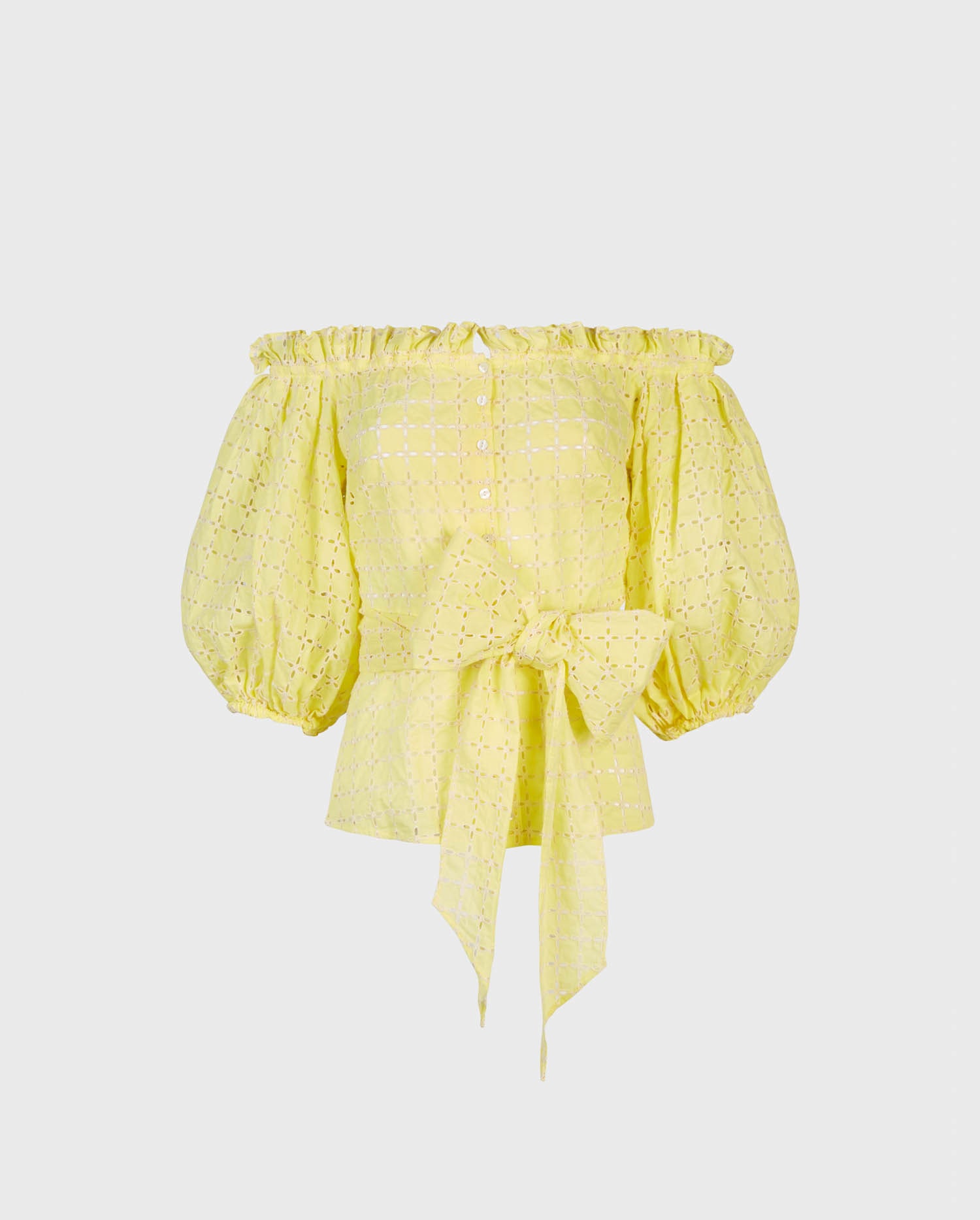 Explore the Aitor fff the shoulder embroidered eyelet shirt with removeable belt in mimosa yellow from ANNE FONTAINE