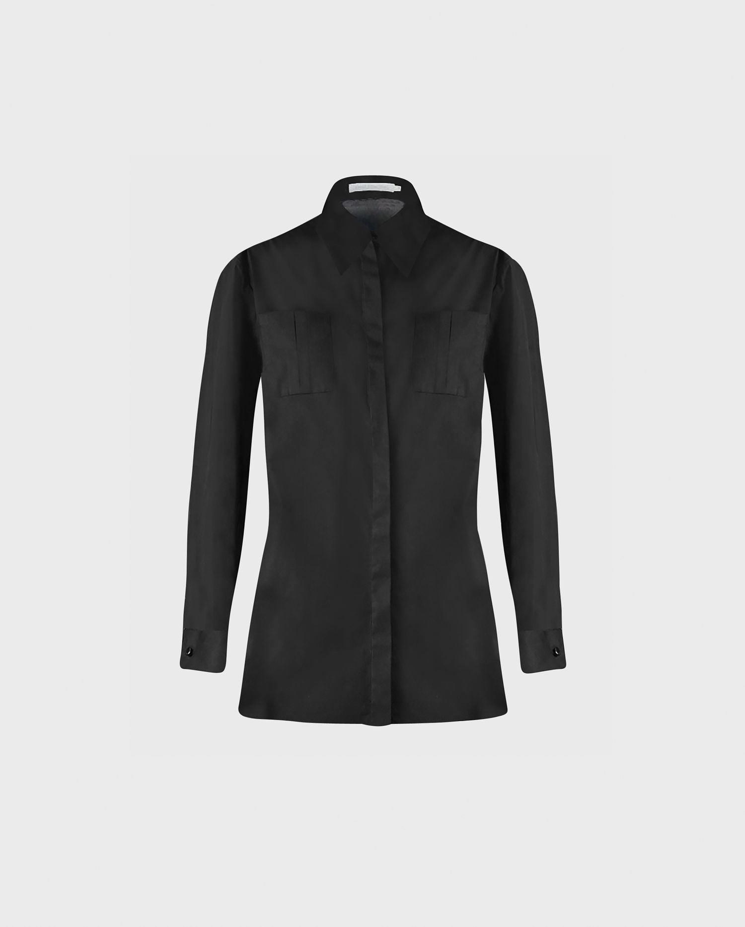 Anne Fontaine ALIANA Shirt: High-low black poplin shirt with detachable collar