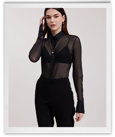 Discover the AVRIL Black Long Sleeve Sheer Mesh Shirt