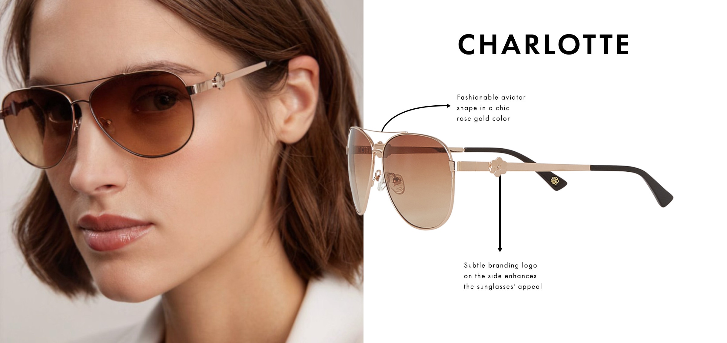 Discover the CHARLOTTE Rose Gold Aviator Sunglasses from designer ANNE FONTAINE