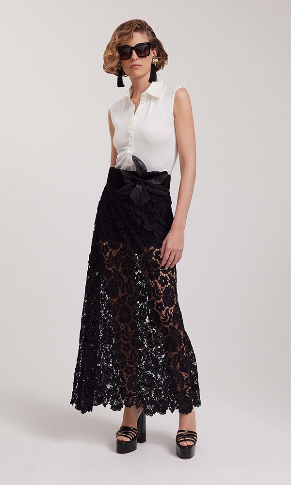 Discover the CAP Embroidered Black Floral Maxi Skirt from designer ANNE FONTAINE