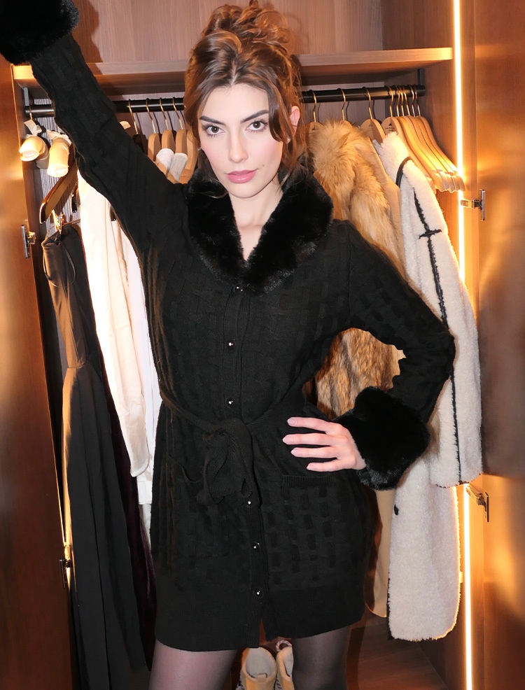 Discover the LIDIA Black Long Length Wool Blend Cardigan With Velvet and Crystal Snaps from designer ANNE FONTAINE