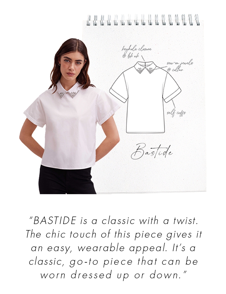 Discover the BASTIDE White Short Sleeve T-Shirt With Jeweled Point Collar from ANNE FONTAINE