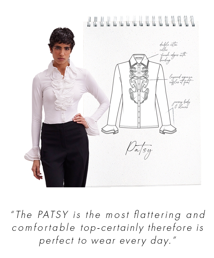 Discover the PATSY White double collar and ruffle pima jersey shirt from ANNE FONTAINE