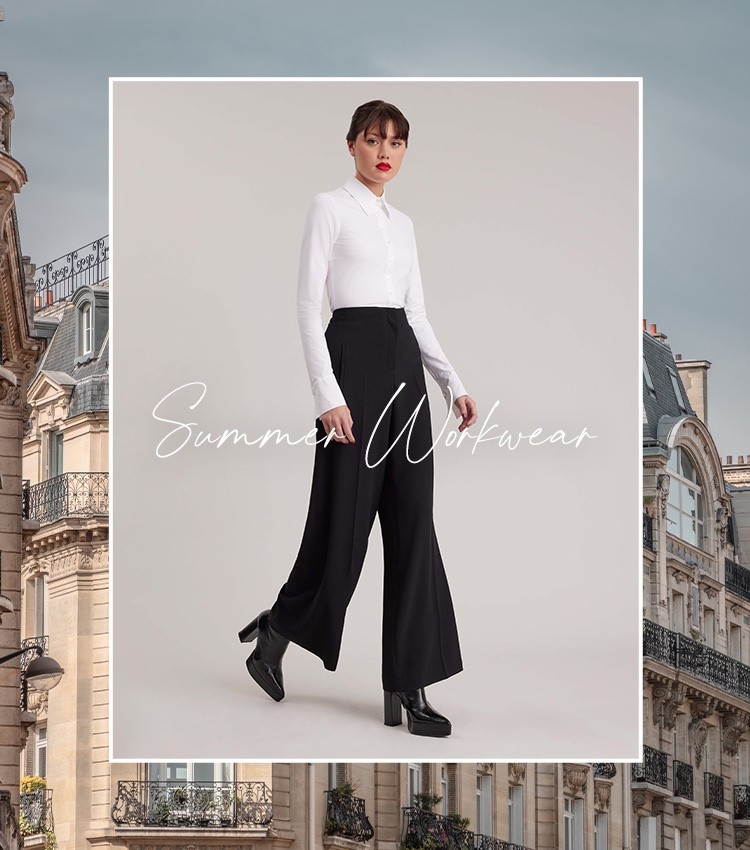 Explore our curated editorial of airy silhouettes and cool hues to keep your summer work wardrobe light and easy. 9-5 never looked so chic.