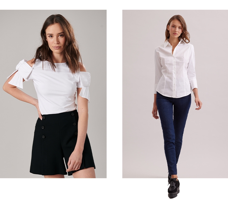  Que vous recherchiez l'élégance ou que vous souhaitiez rehausser votre look, la chemise blanche est l'élément de base le plus chic. Elle peut vous accompagner d'un brunch sur la plage à un dîner en tête-à-tête, à chaque moment de la journée.