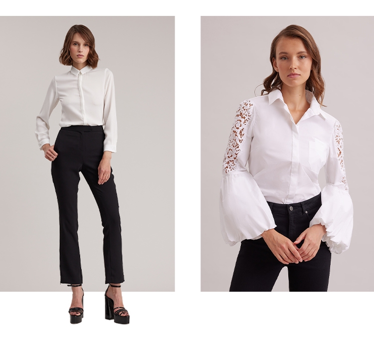  Que vous recherchiez l'élégance ou que vous souhaitiez rehausser votre look, la chemise blanche est l'élément de base le plus chic. Elle peut vous accompagner d'un brunch sur la plage à un dîner en tête-à-tête, à chaque moment de la journée.