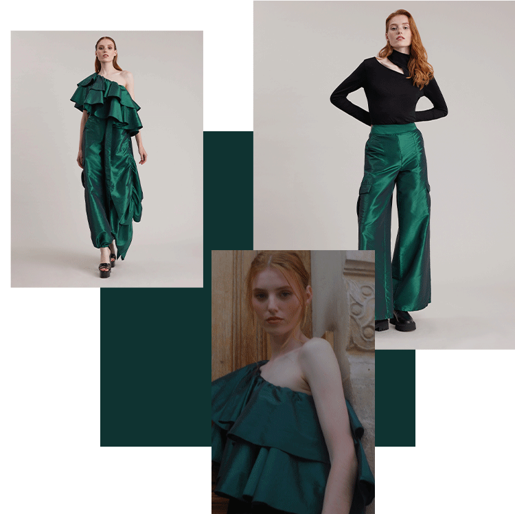 The new Pre-Fall 2023 Collection from Anne Fontaine features vibrant green colorways that illuminate the designer's affinity for the wild, untamed beauty of nature. Green represents an endless array of tonalities and hues, from lush forests to sun-soaked 