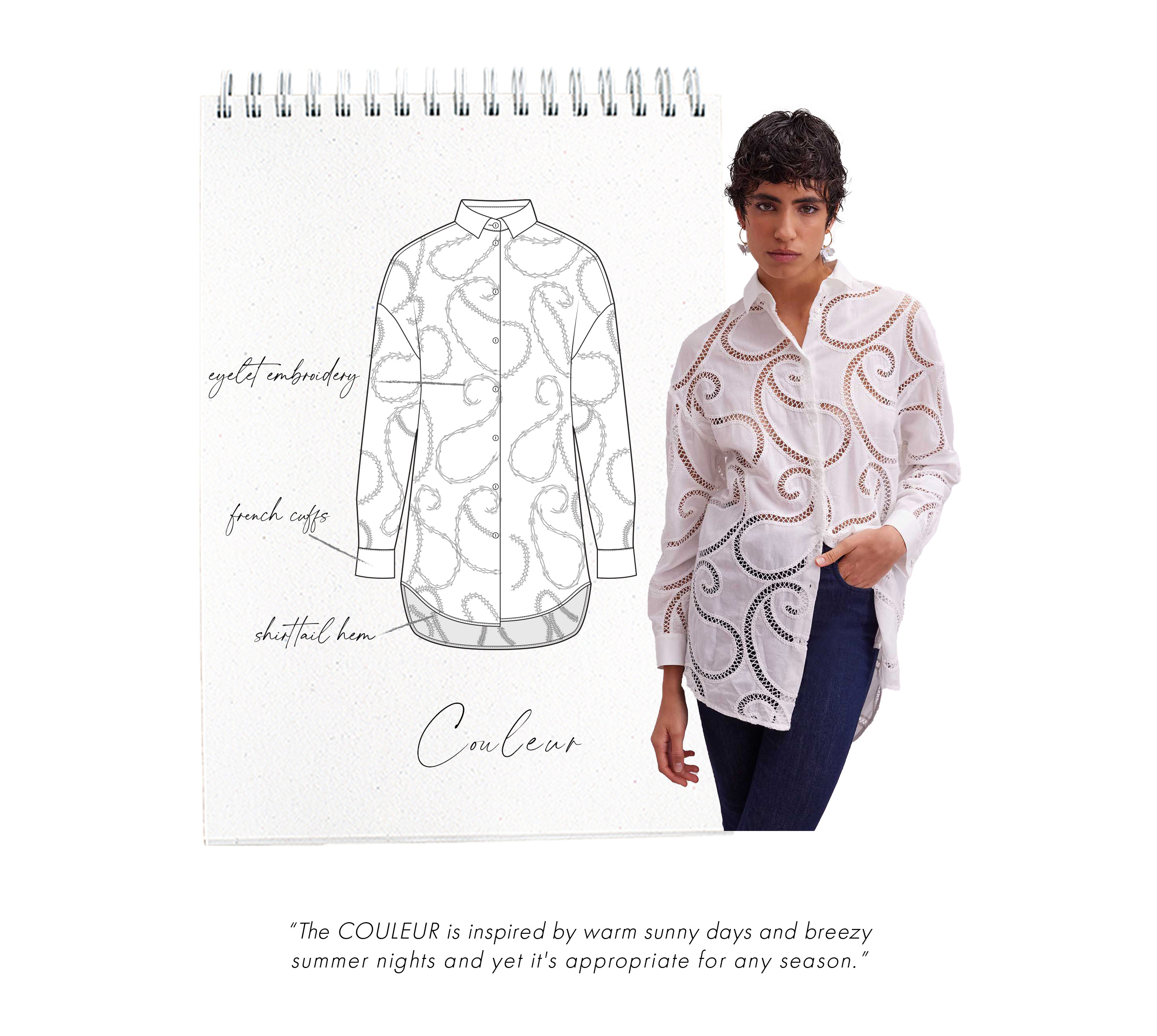 Discover the COULEUR White Tunic Shirt with Paisley Eyelet Design from ANNE FONTAINE