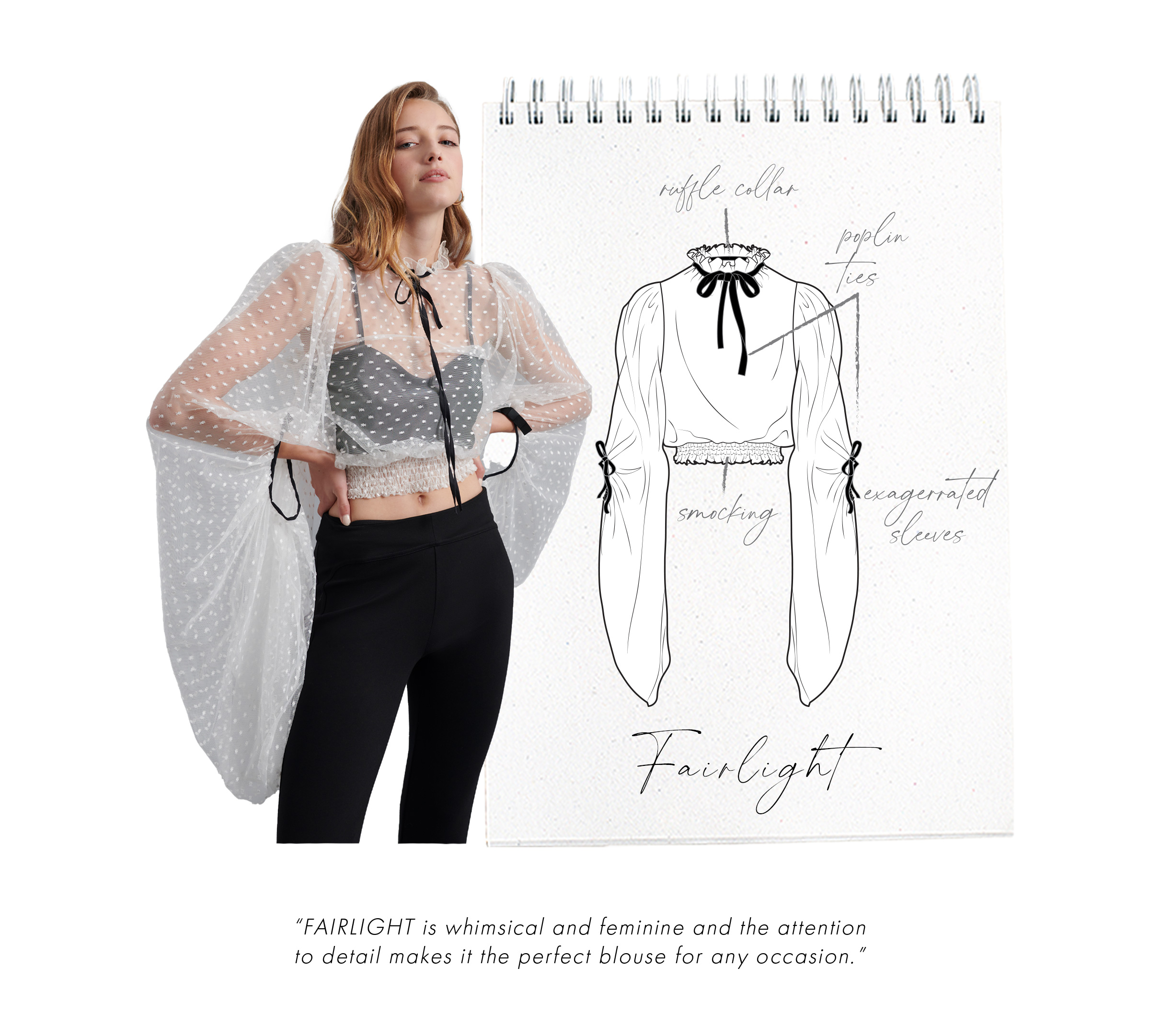 Discover the FAIRLIGHT Sheer blouse with dot embroidery and exaggerated sleeves from ANNE FONTAINE