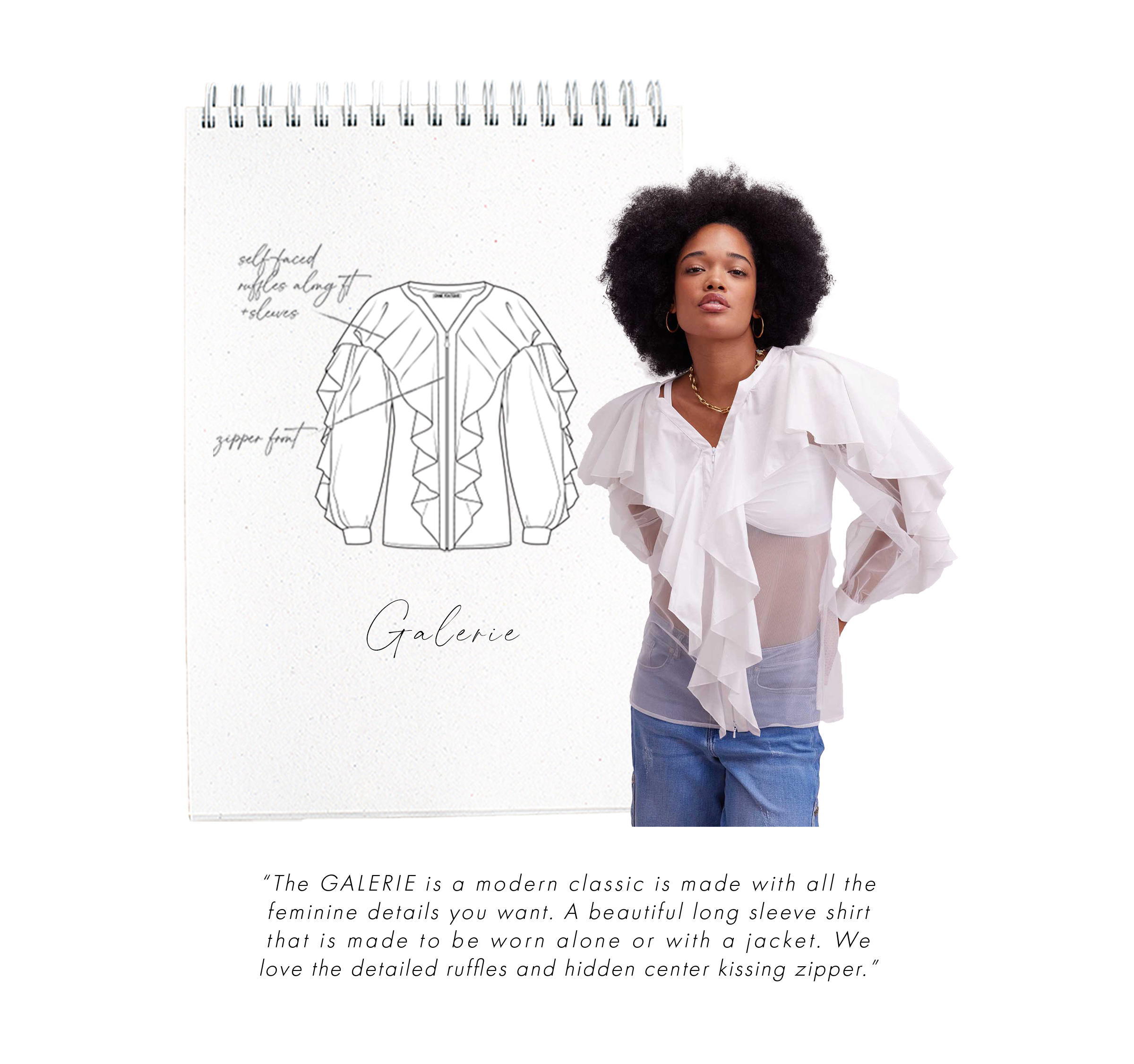 Discover the GALERIE White Sheer Net Shirt With Cascading Ruffle Details from ANNE FONTAINE