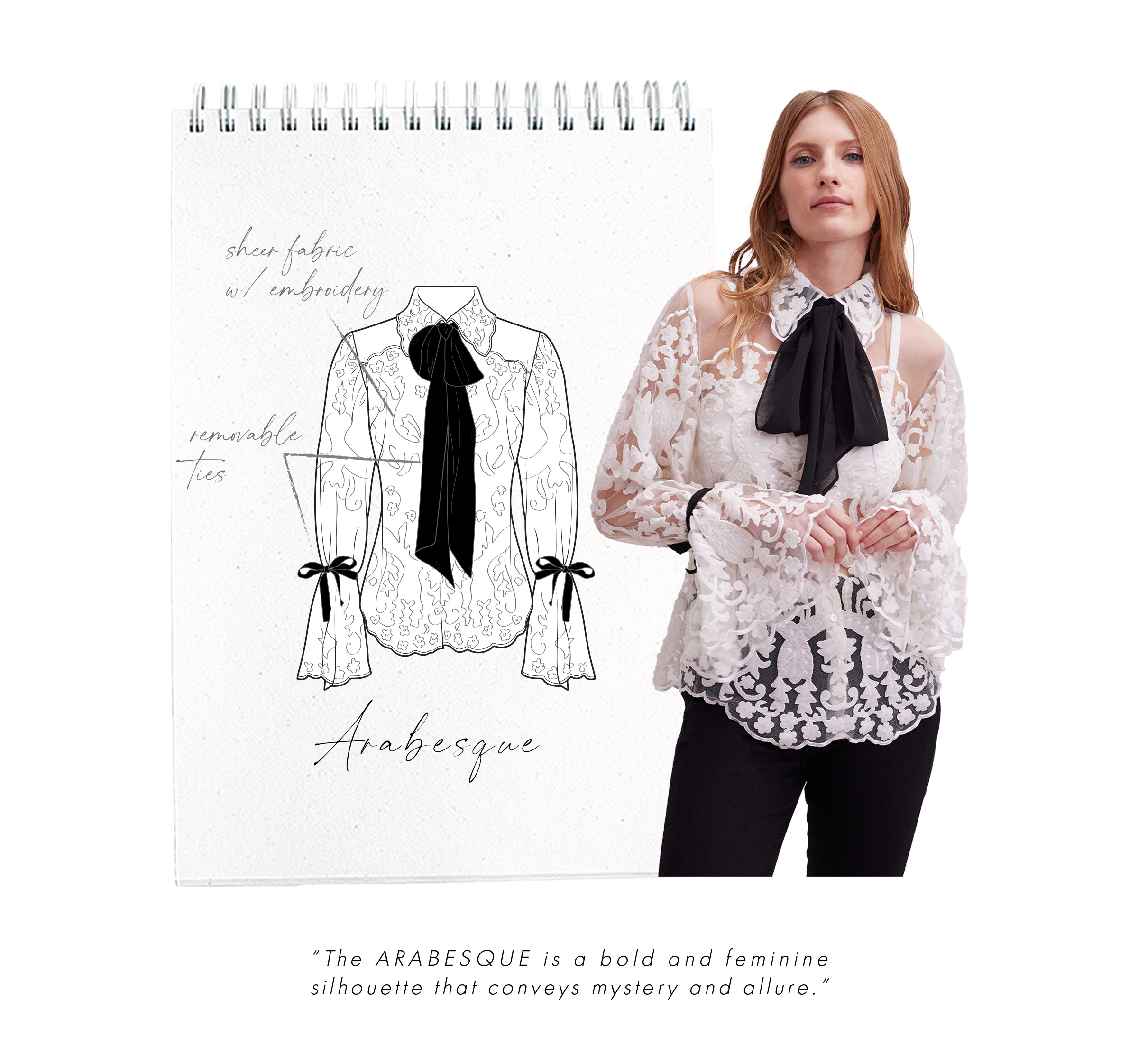 Discover the ARABESQUE Semi-sheer white embroidered lace shirt with removable ties from ANNE FONTAINE