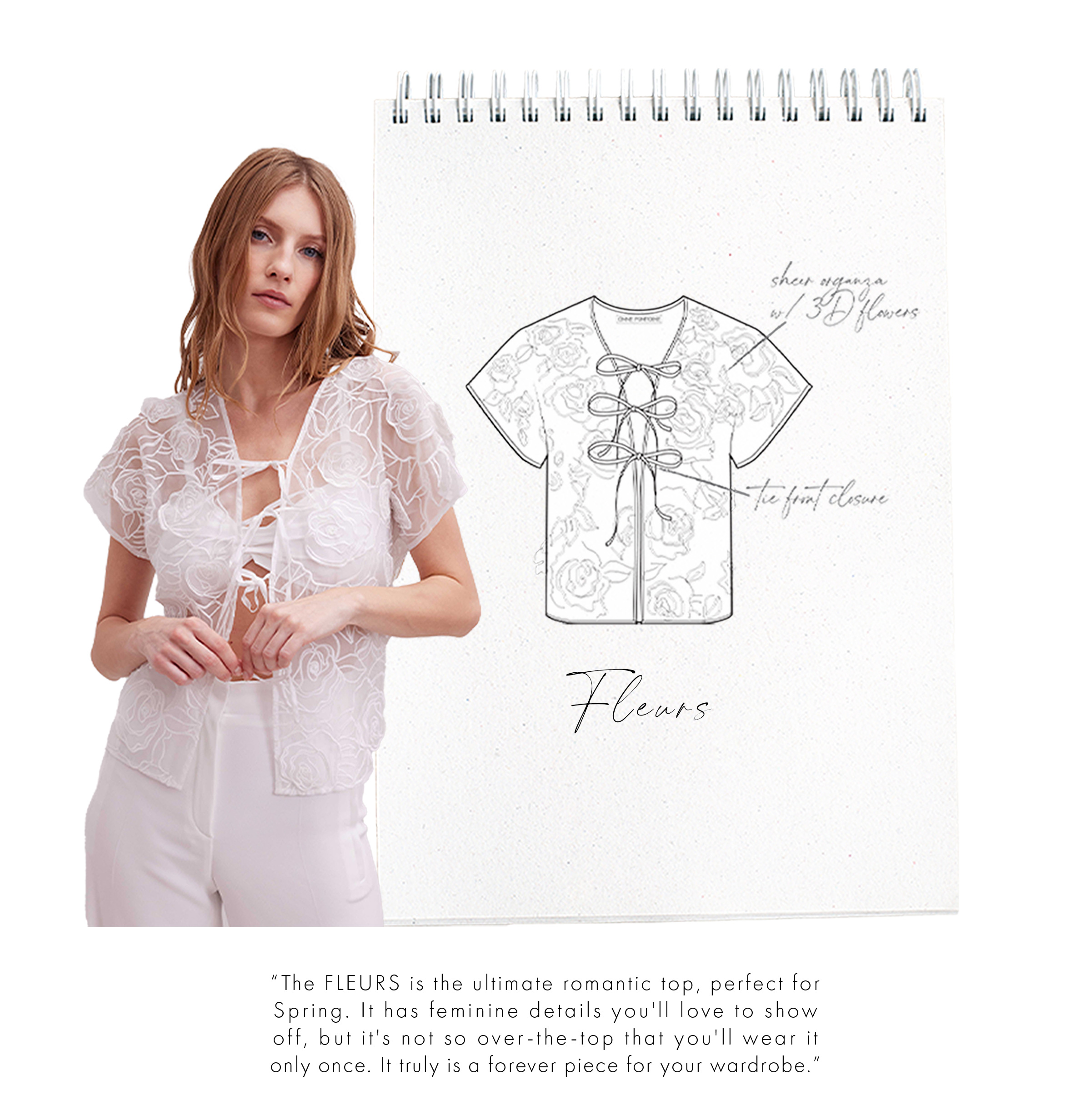 Discover the FLEURS White Sheer Open-Front Blouse With 3D Floral Rosettes from ANNE FONTAINE